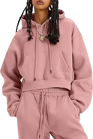 Flygo Womens Fleece 2 Piece Outfits Sweatsuit Crop Pullover Sweatshirt Joggers Pants Tracksuit Set