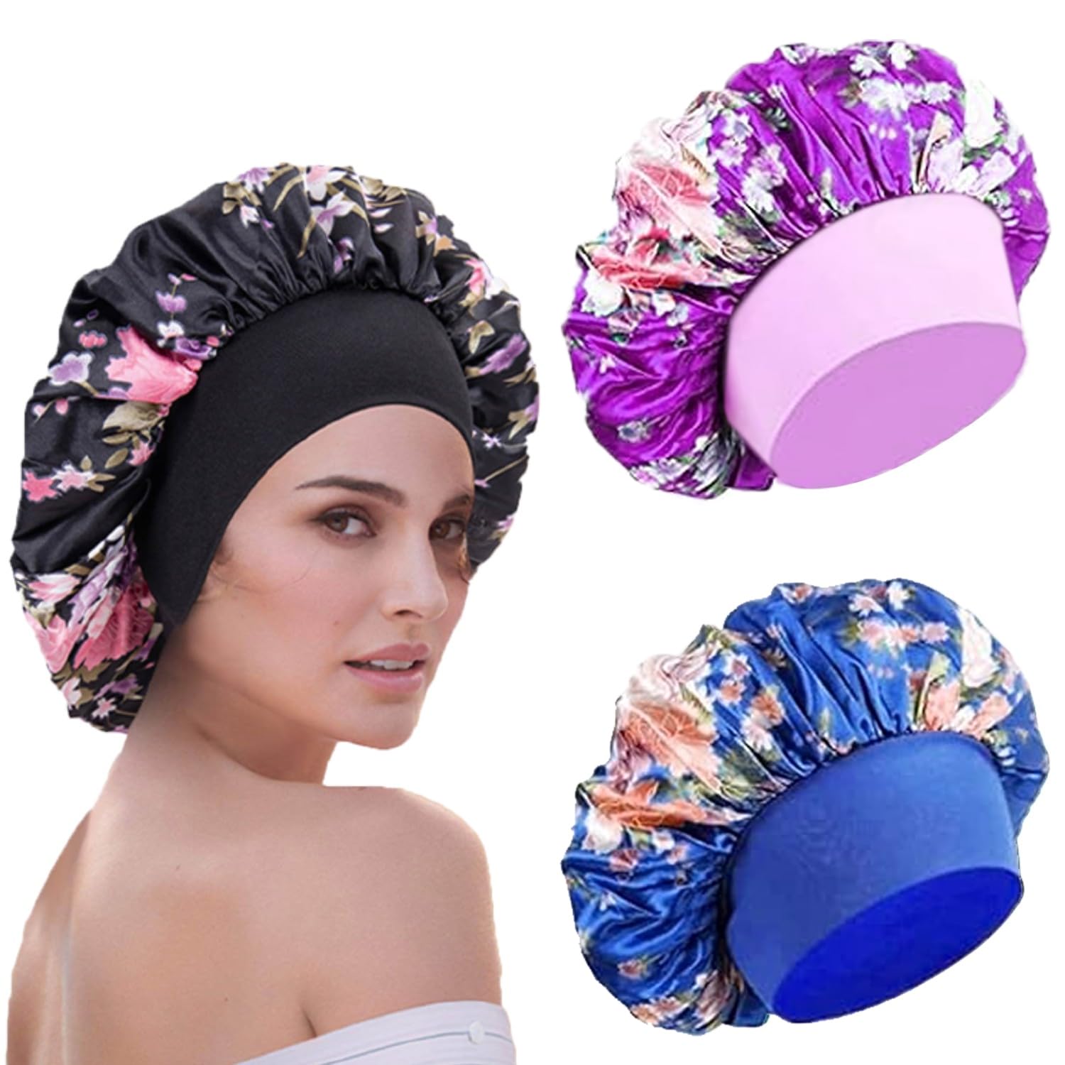 WUBAYI 3 Pcs Soft Satin Bonnet, Silk Bonnet Hair Wrap for Sleeping, Sleeping Hair Care Cap Bonnets, Night Sleeping Head Cover Sleeping Hat for Women and Girls Curly Hair