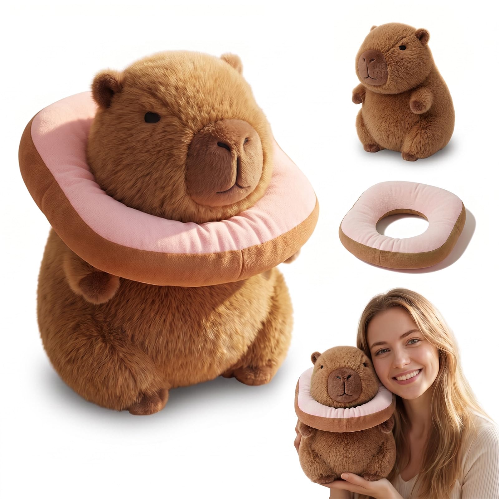 Ruwnii 23cm Capybara Doll with Wearable Bread, Cute Stuffed Capybara Plush Toy for Bedroom, Office, Dormitory