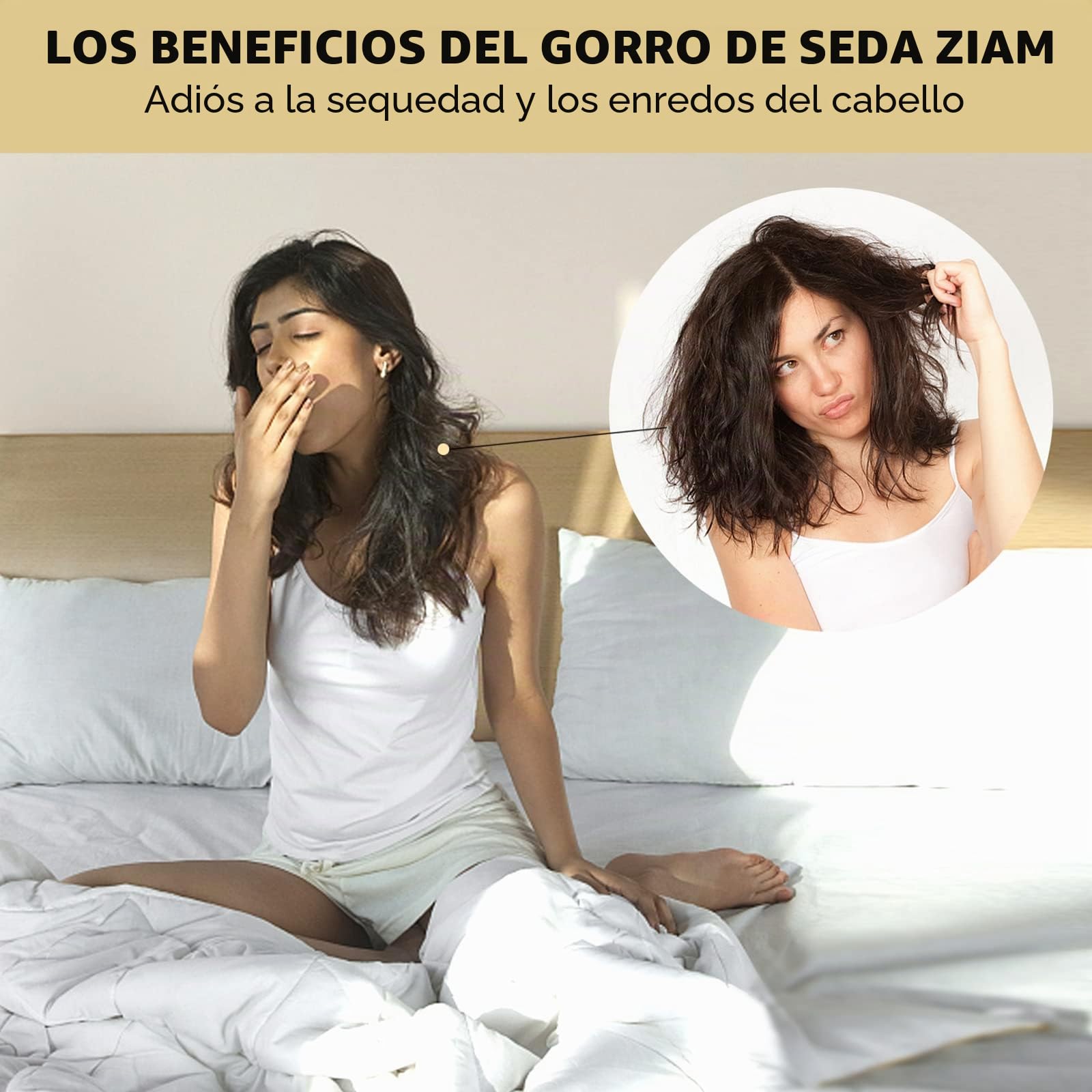 ZIMASILK - Gorro de seda 100 % de morera de 22 mm para dormir con elástico que se adapta a la cabeza y plisado clásico, gorro de seda para el cuidado del cabello de la mujer (1 unidad, marfil)