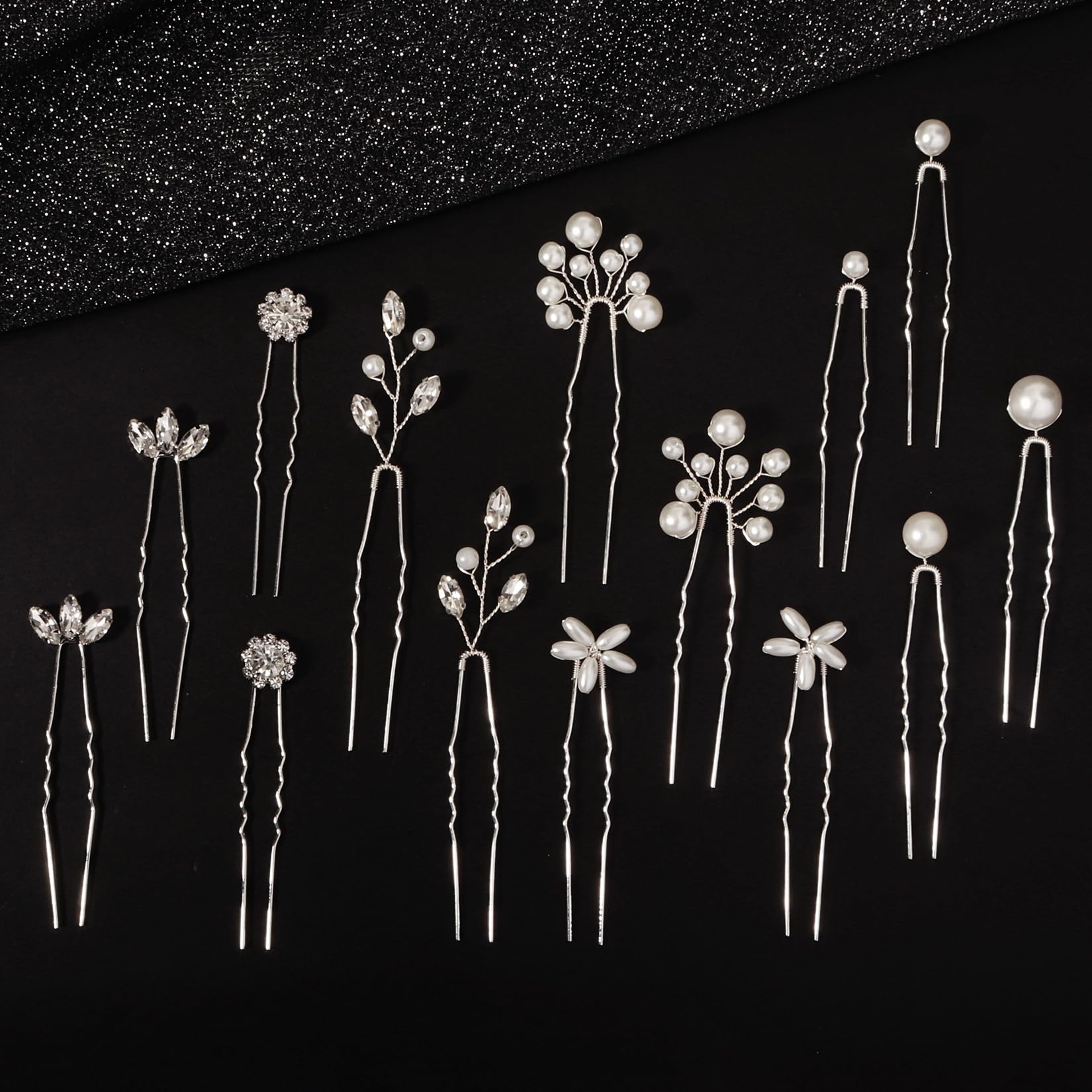 14 Pieces Bride Hair Pins Rhinestones Hair Accessories for Women Crystal Wedding Hairpiece for Bridesmaids