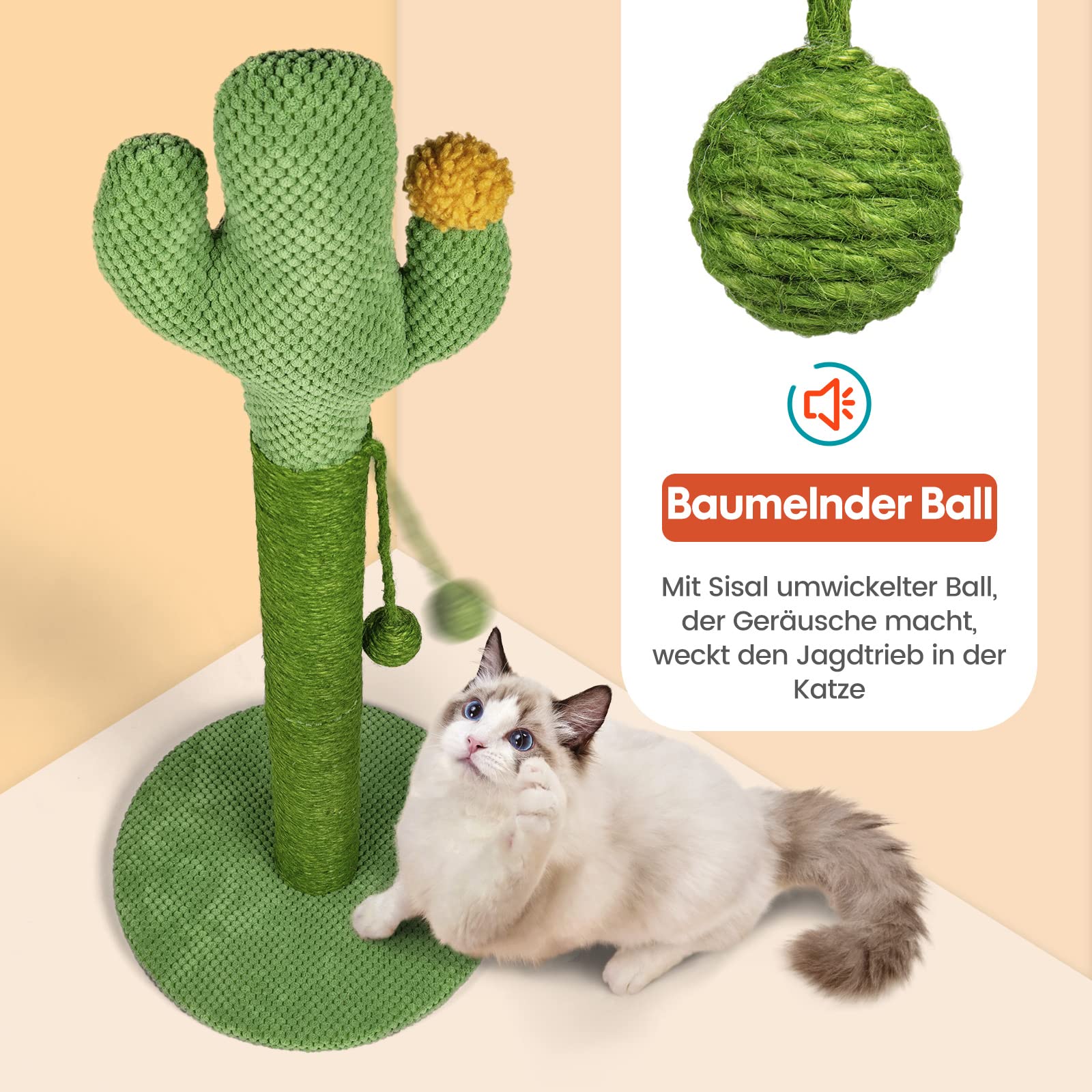 Mora Pets Tiragraffi cactus per gatti adulti colonne tiragraffii albero per gatti grandi e piccolo palo in naturali sisal 57.9 x 33 cm (H x Ø)