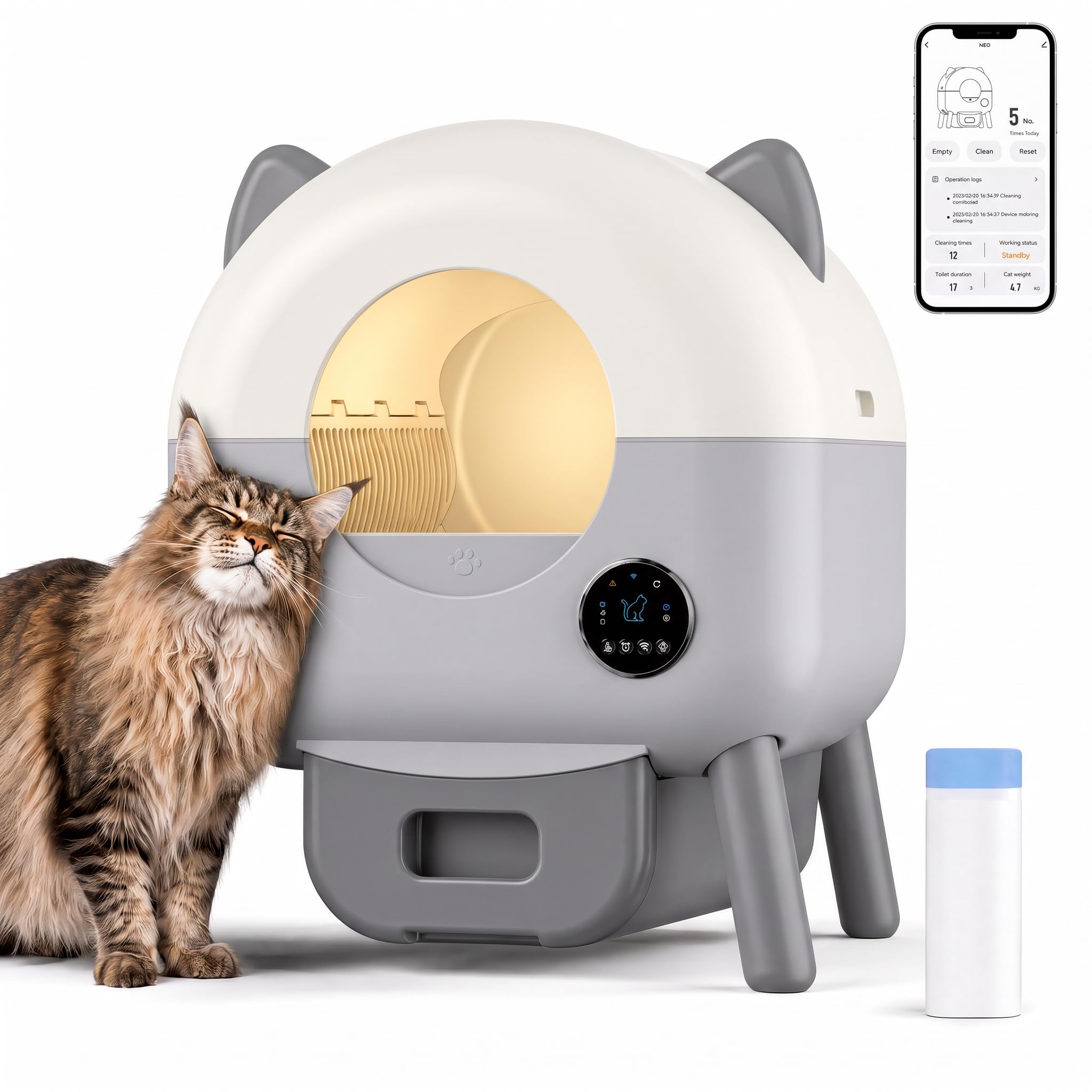 Lettiera Gatto Autopulente, Lettiera Autopulente per Gatti XXL 76 L con Controllo App, Antiodore, Sensori di sicurezza e Anti-pizzicamento, 6 Luci Notturne, Automatica Lettiera per Più Gatti