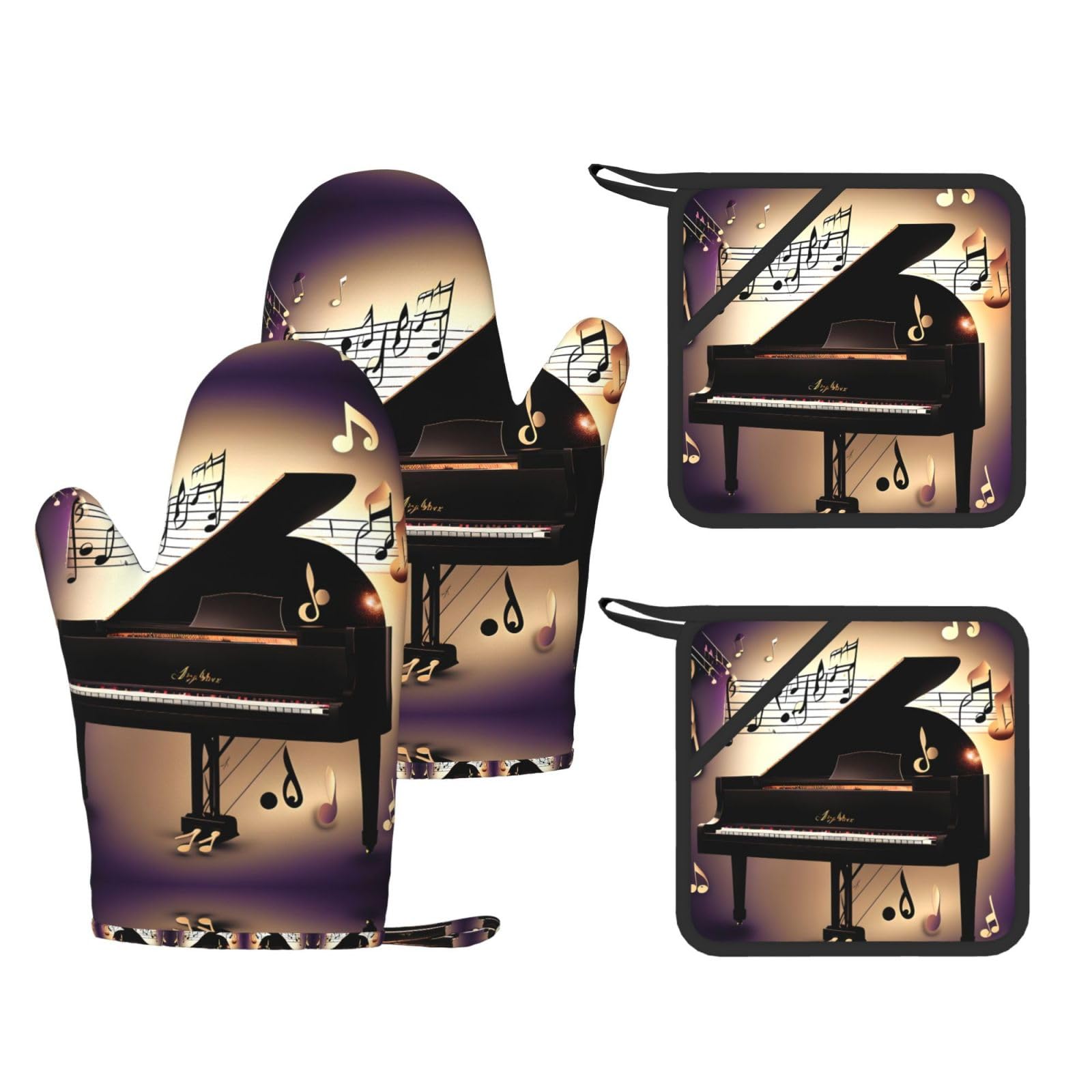 Maniques en silicone résistant à la chaleur lot de 4 avec doigts motif notes de musique