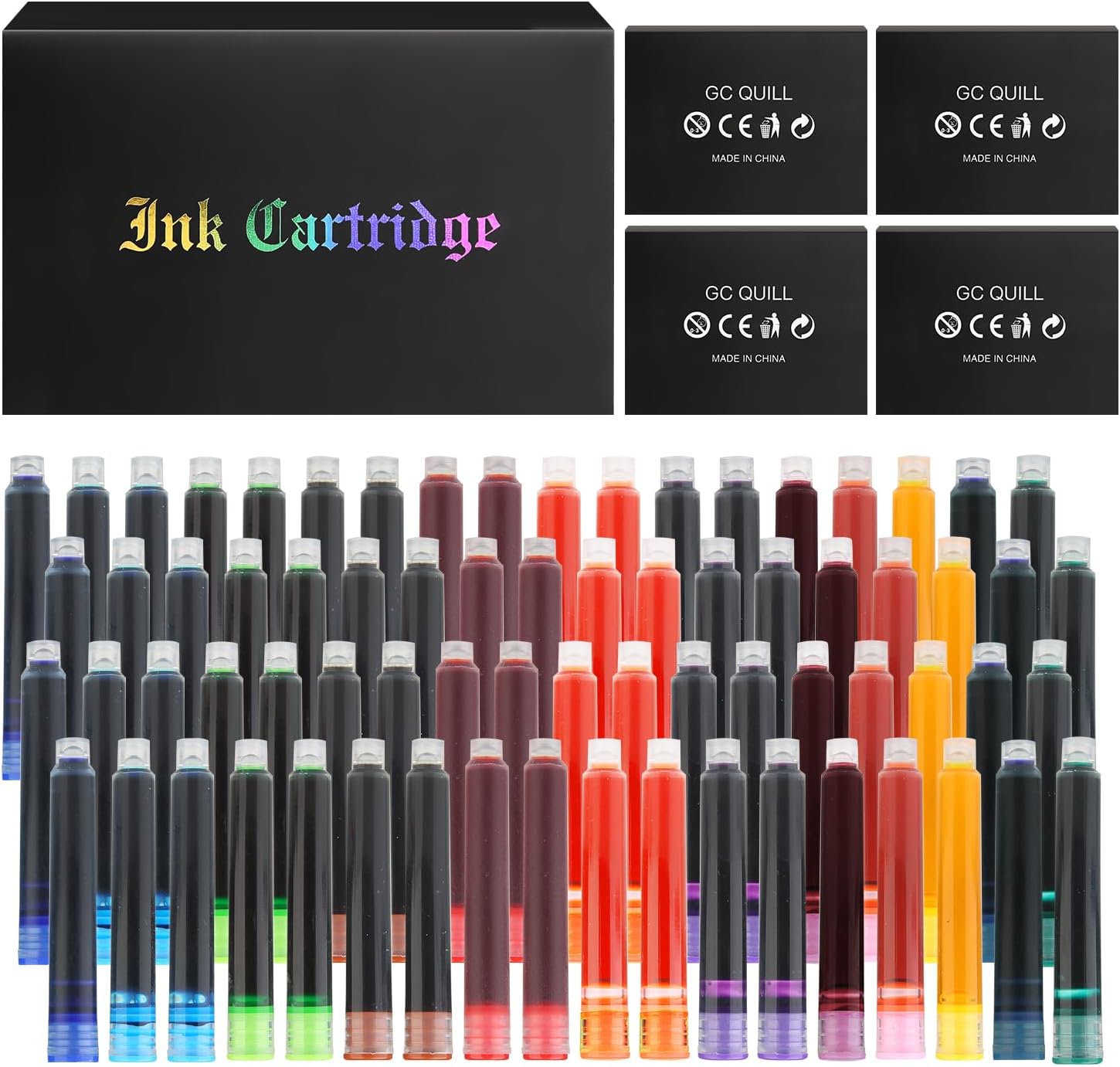 GC QUILL Fountain Pen Set + 90 Ink Cartridges (Assorted Colors) – Elegant Writing Gift Set for Calligraphy, Journaling