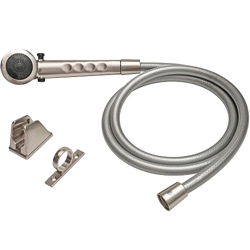 Dura Faucet DF-SA130-SN RV Shower Head 60-inch Hose Kit (Satin Nickel) | Water-saving trickle switch stretches your fresh-water tank. Fits standard RV shower hoses.
