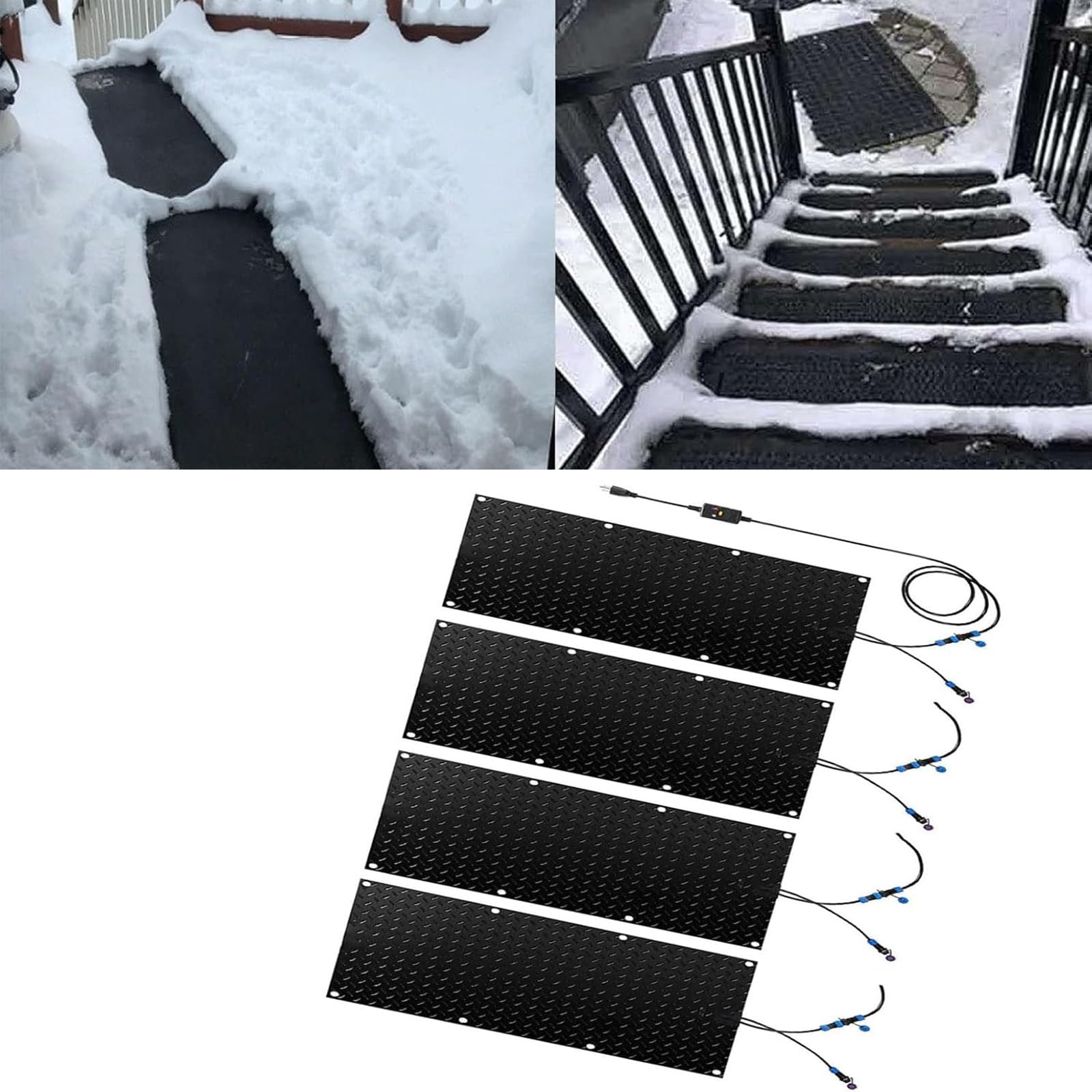 Maty do topienia śniegu na chodnikach zewnętrznych - antypoślizgowe gumowe maty do odśnieżania schodów i drzwi(30x90cmx4Pcs)