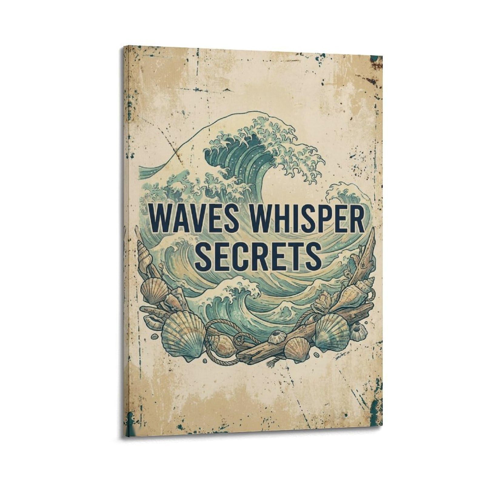 OKAHYS Waves Vintage Rustic Illustration Poster Whisper Tide Modern Decorative Canvas Prints - Ideal Wall Art for Family, Man Cave, Game Room, Boys & Girls Bedroom 20x30inch