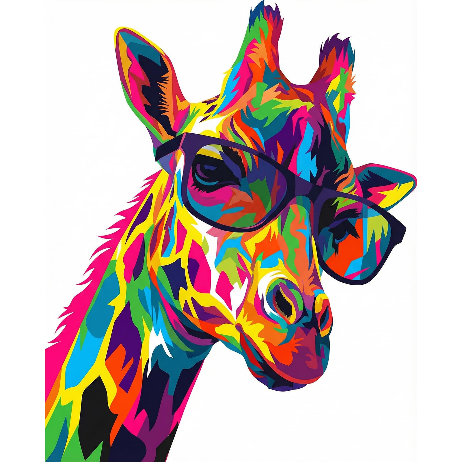 prezentz Paint by Numbers for Adults, Colourful Sunglasses Giraffe Paint by Numbers Kit, DIY Acrylic Painting Set on Canvas, Animal Wall Art Gift for Home Decor 40x50 cm
