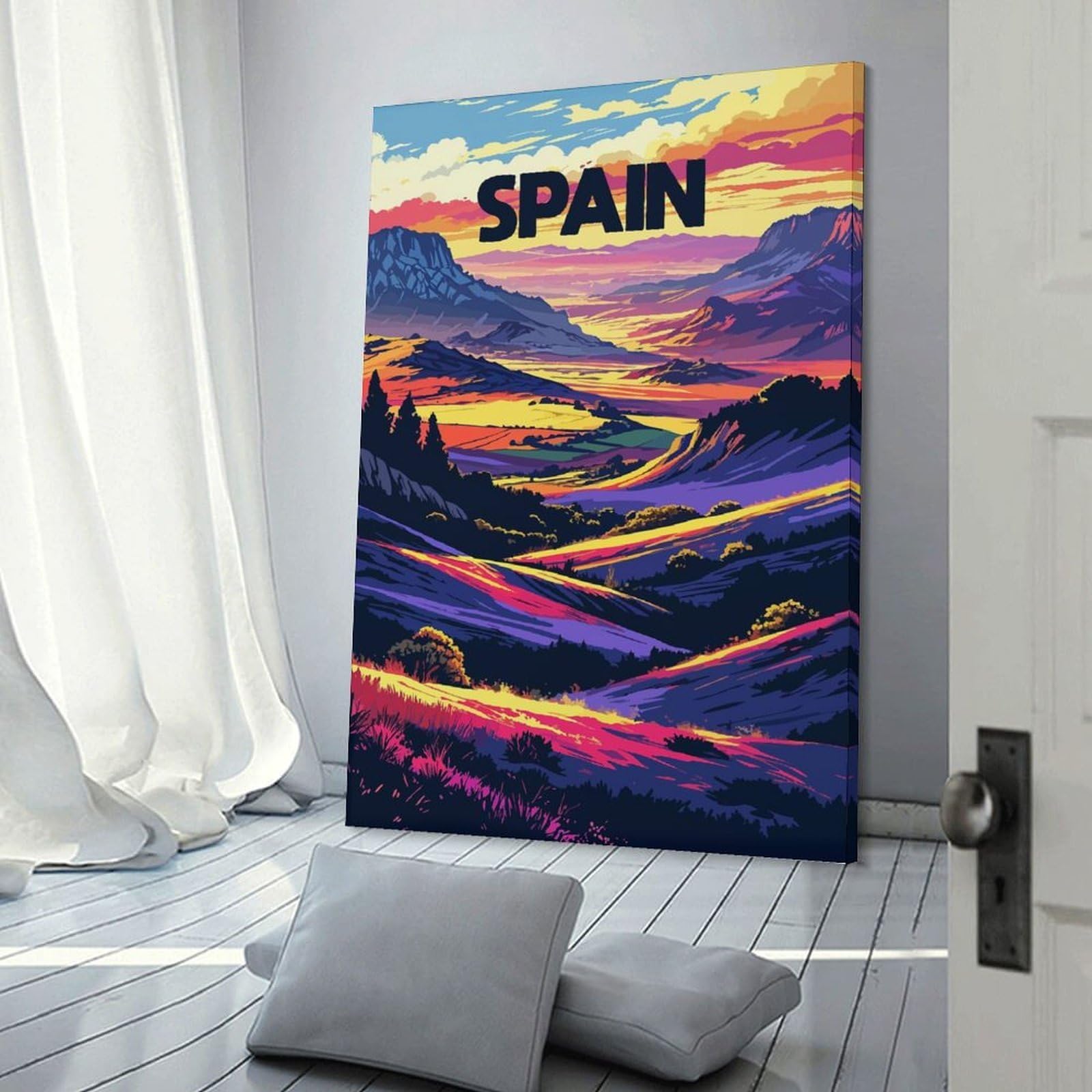 Junmoney Spain Landscape Art Canvas Wall Art 16x24inch(40x60cm), for Wall Displays, Bedrooms Or Room Updates, Ideal for Building A Coordinated Art Wall