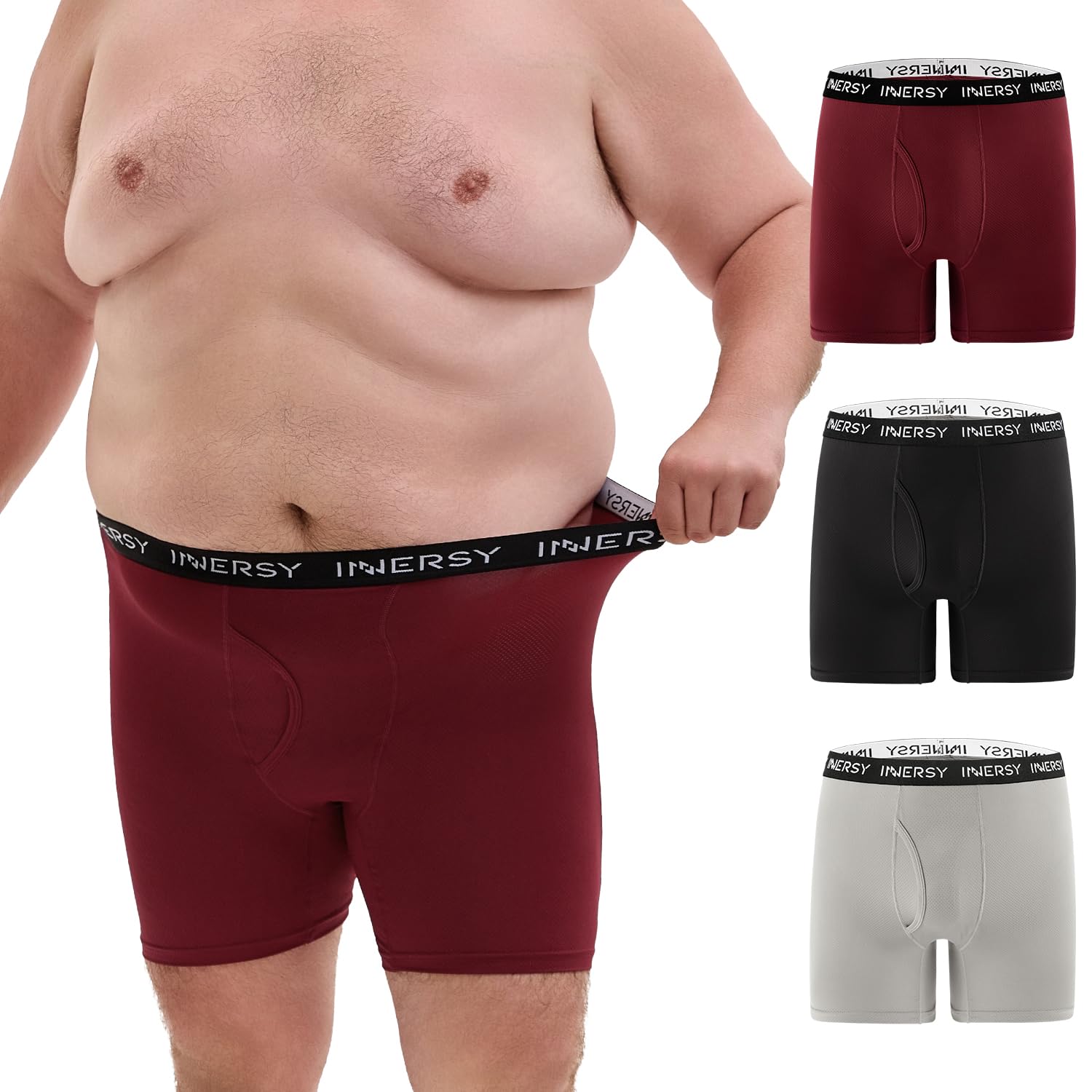 INNERSY Mens Big and Tall Boxer Briefs Breathable Mesh Cooling Underwear 3-Pack