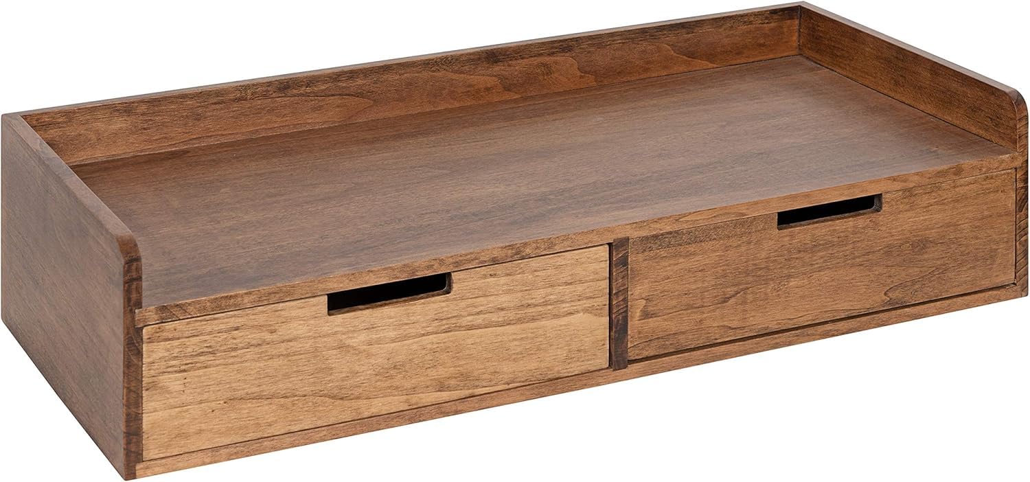 Modern Floating Shelf with Drawers, 28 x 12 x 6.5 inches, Rustic Brown, Chic Floating Storage Console Table or Desk for Wall |-image-43