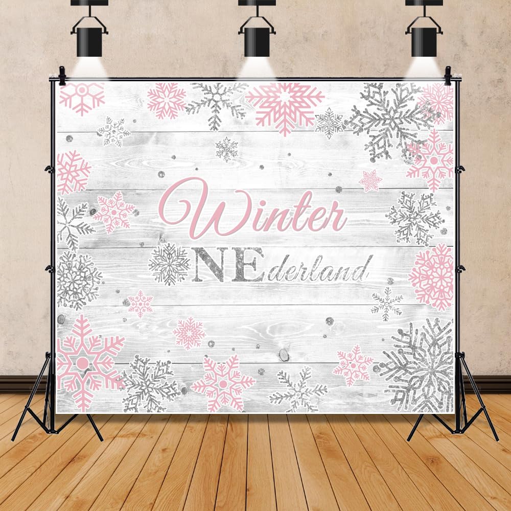 Avezano Winter Wonderland Fotohintergrund – 2,1 X 1,5 M, Rosa/silber, Für 1. Geburtstag & Winterpartys