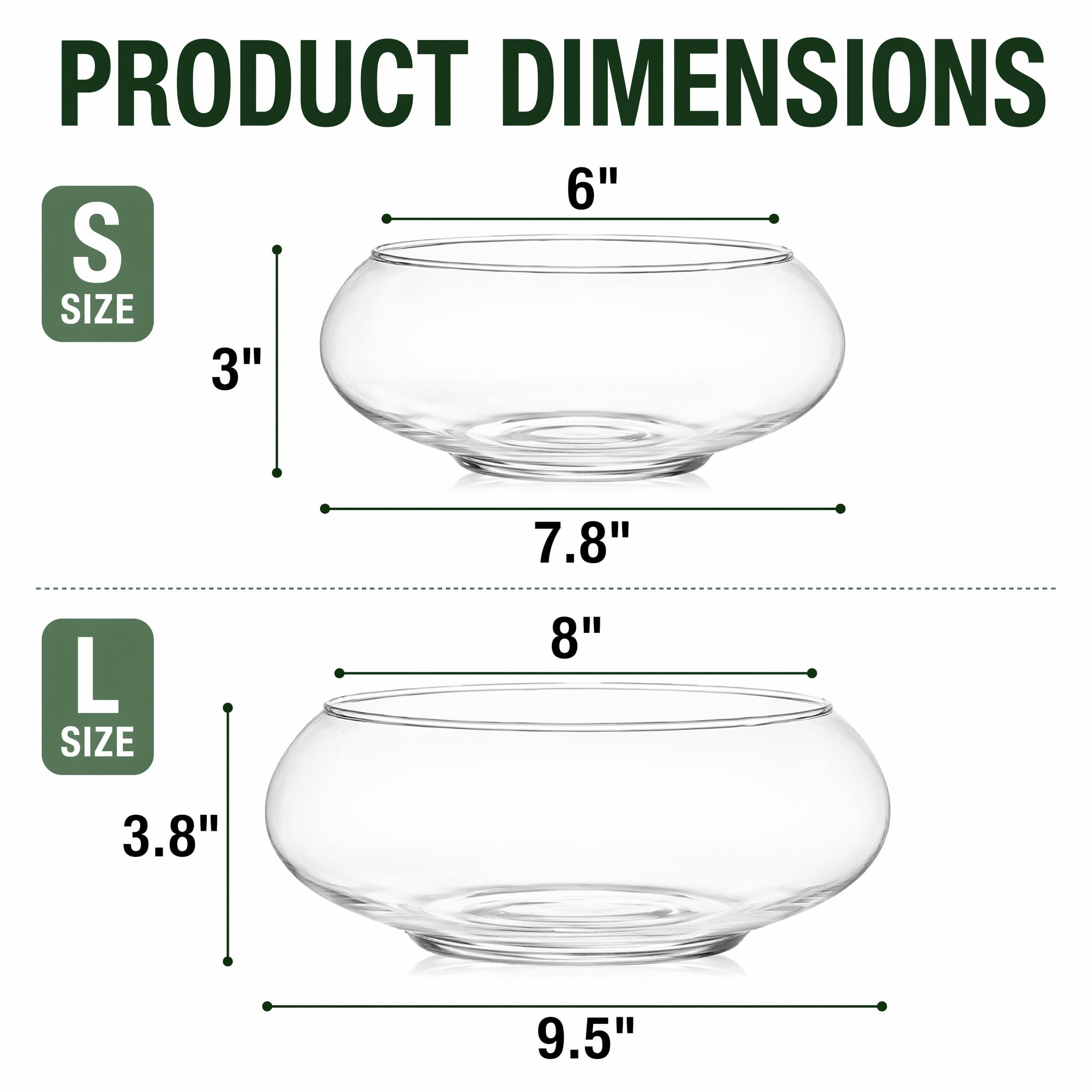 ZENFUN Paquete de 2 jarrones de Cristal, 15 cm, 20,5 cm de Ancho, terrario Redondo, Maceta hidropónica de Vidrio, Recipiente Floral Transparente para Centro de Mesa, decoración del hogar