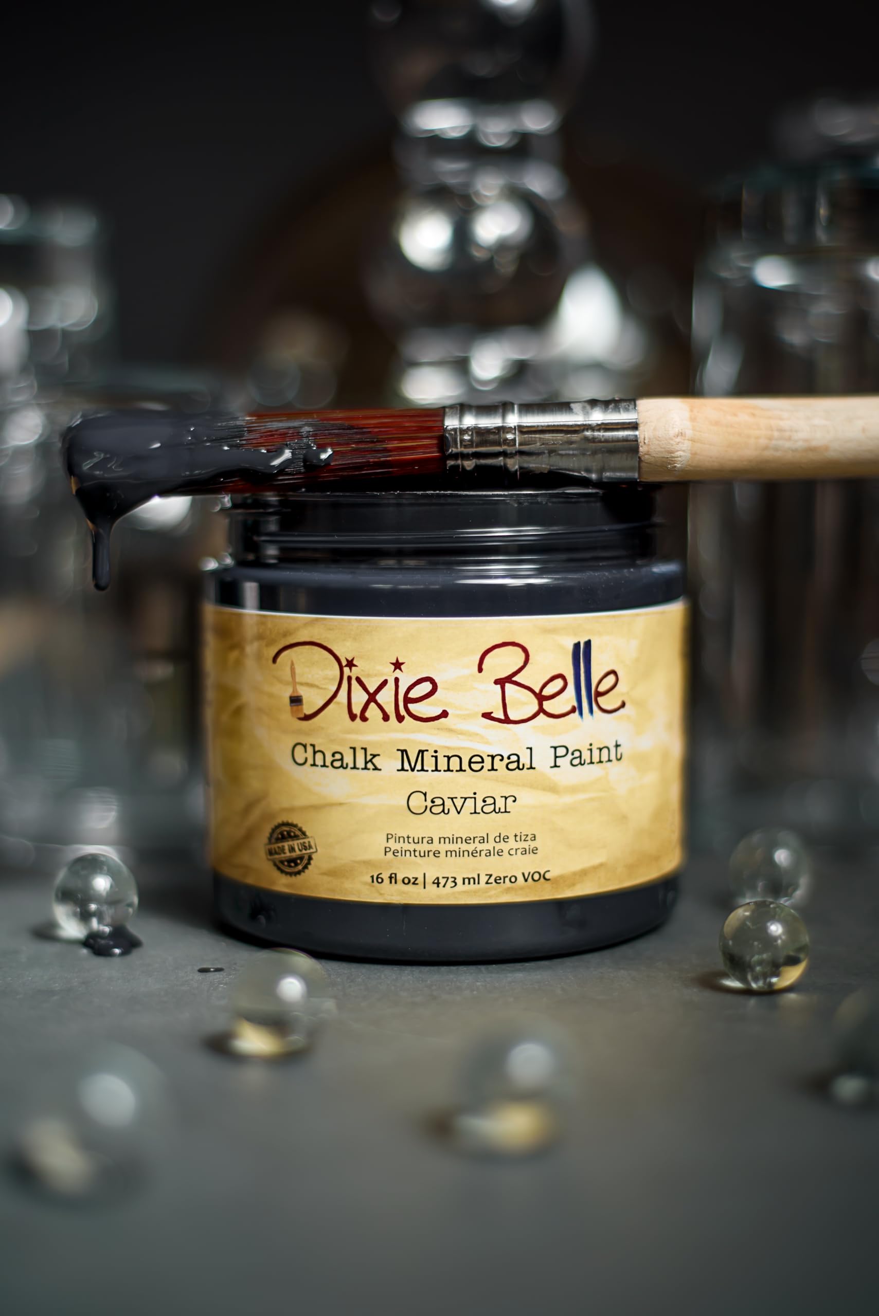 Dixie Belle Paint Company Chalk Finish Furniture Paint - Caviar (32oz) - Matte Black Chic Chalk Mineral DIY Furniture Paint — view 9