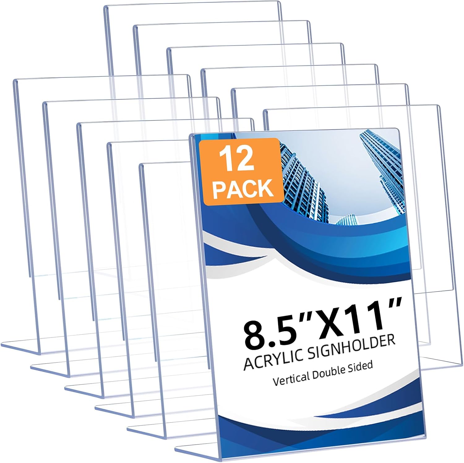 12 Pack Acrylic Sign Holder 8.5 x 11, Clear Plastic Display Stands for Tabletop, L-Shape Acrylic Stands for Flyers, Documents, Office, Restaurants, Vertical Sign Holder 8.5x11 for Desktop L Shape 12 Pack