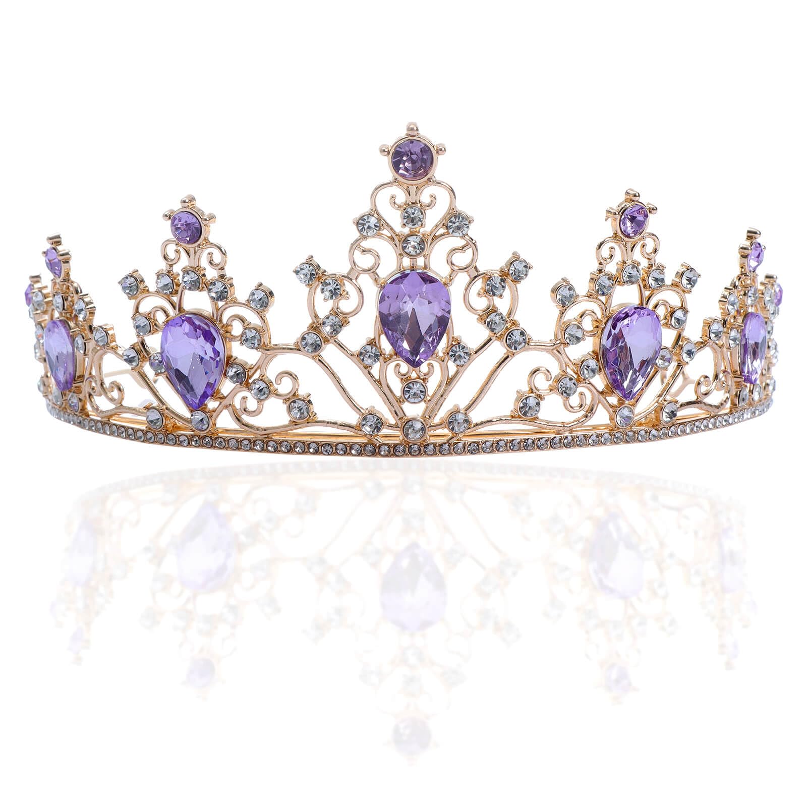 Purple Tiara Crown Crystal Rhinestone Princess Bride Wedding, Birthday, Celebration, Party Headband