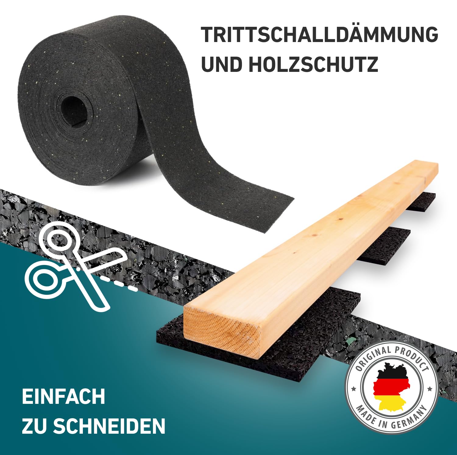 KARAT Terrassenpads auf Rolle - Abstandshalter, Trittschalldämmung, Bautenschutzmatte für Terrassen aus Gummigranulat, zuschneidbare Gummi Unterlage (10000 x 80 x 10 mm)