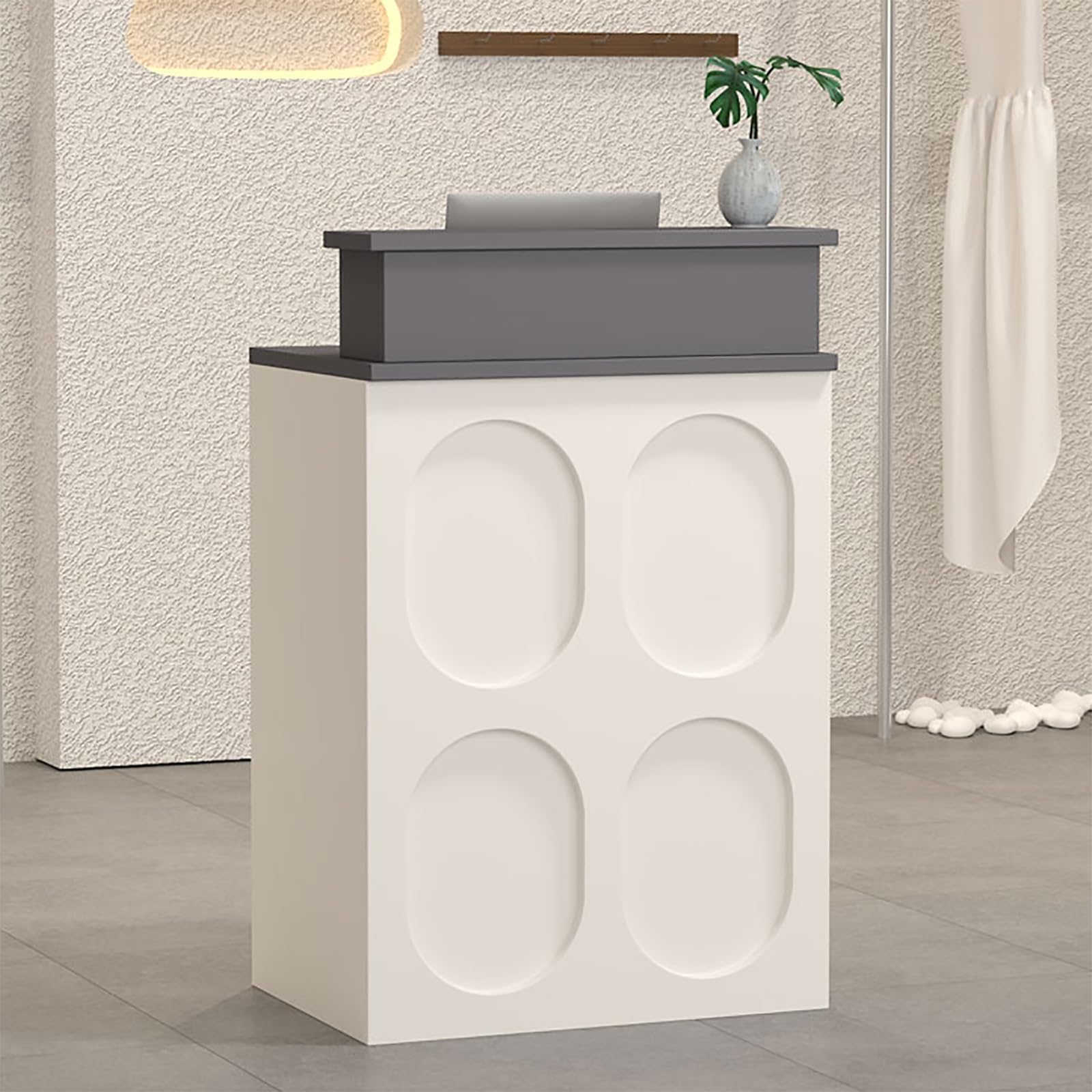 Salon piękności recepcja żółta Cassa z półkami stylowa 100 cm recepcja meble do sklepu odzieżowego nowoczesny design recepcji