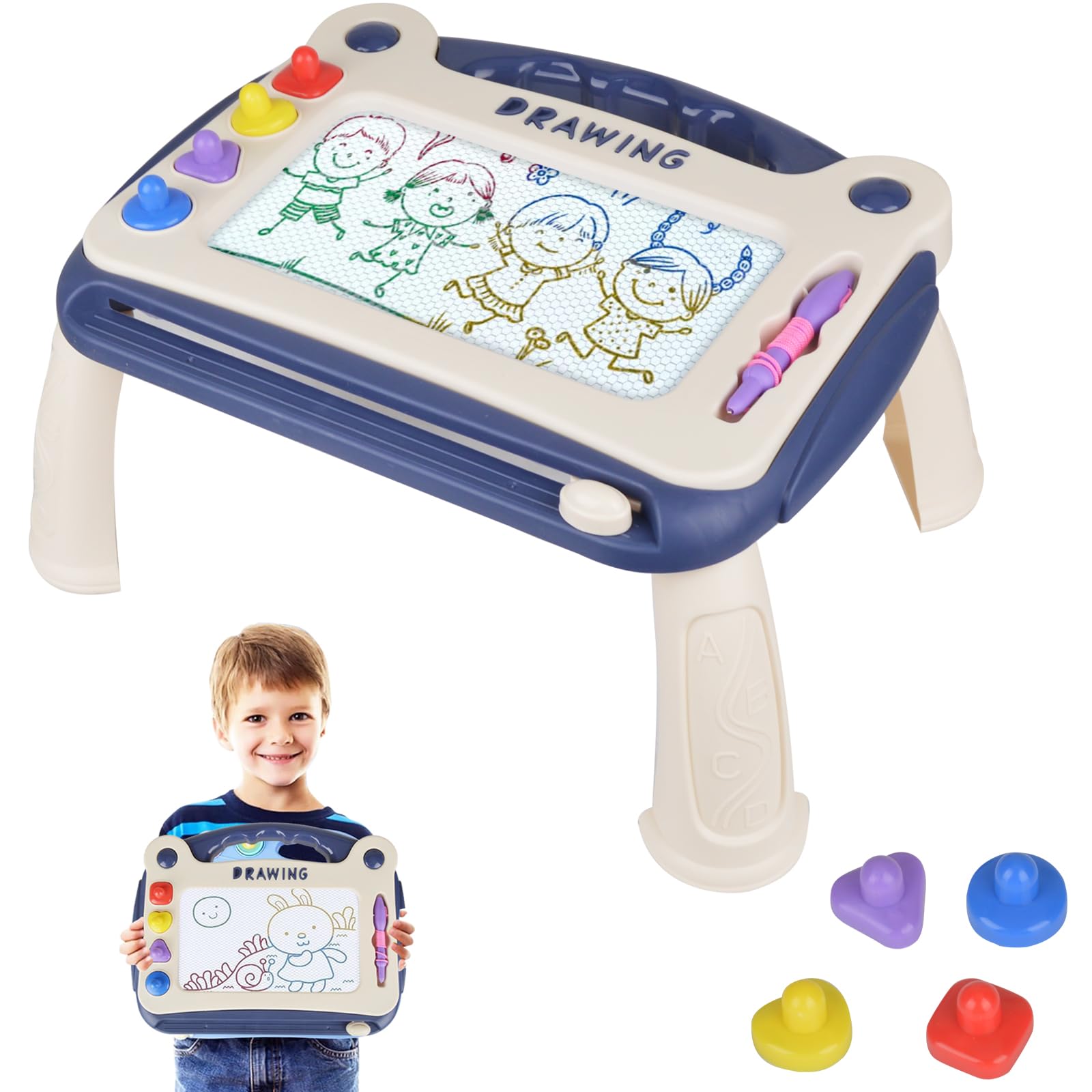 Moseem Magnetic Drawing Board Toys for 2 3 4 5 6 Years Old Boys Girls, Educational Learning Toys Doodle Scribble Board Erasable Sketch Writing with Pad Stamps & Removable Legs for Kids