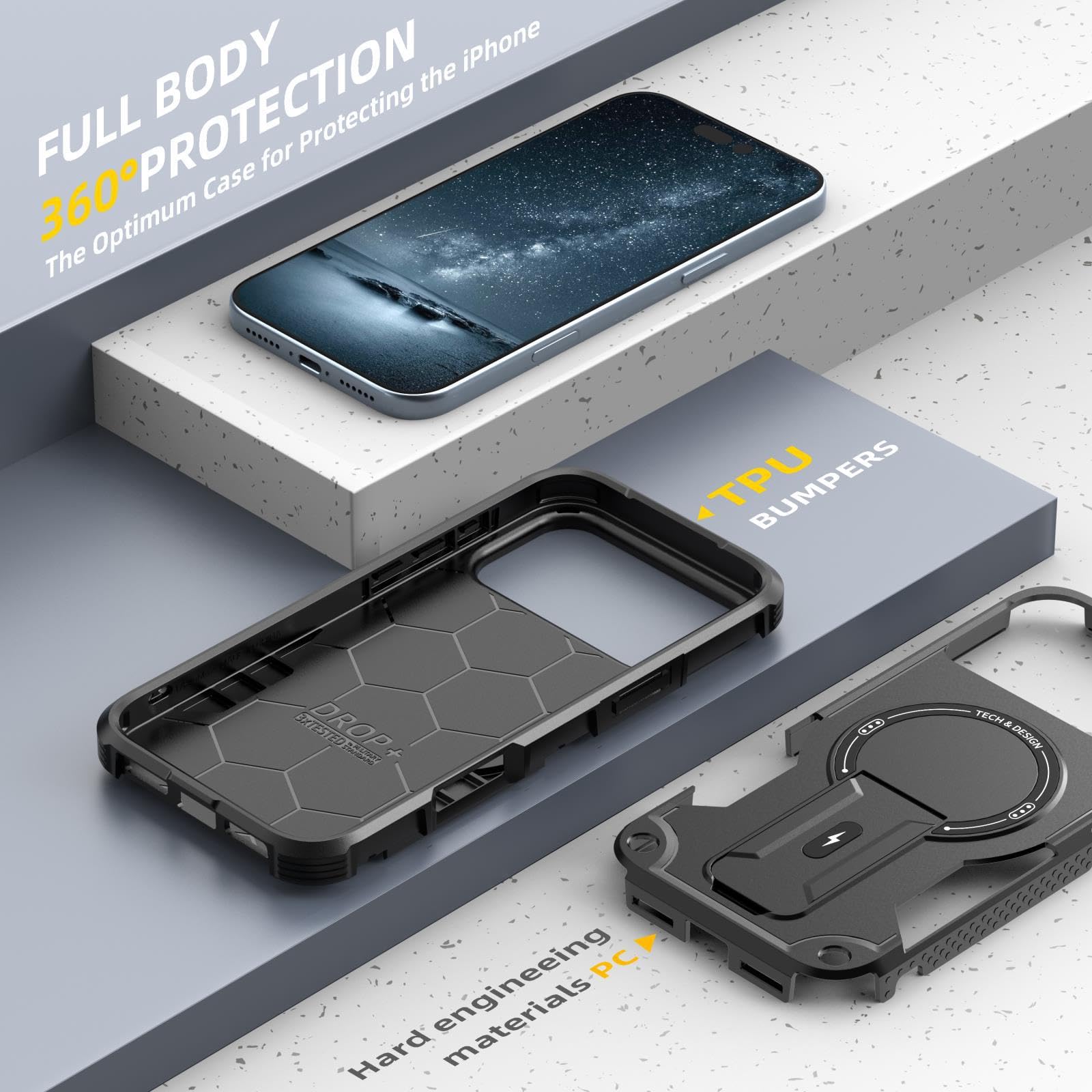 Magnetisch Hülle für iPhone 17 Pro Max/17 Pro/17 Air/17, Dünne Gefrostet rutschfeste Schutzhülle mit Versteck Ständer Handyhülle,Schwarz,17 Pro