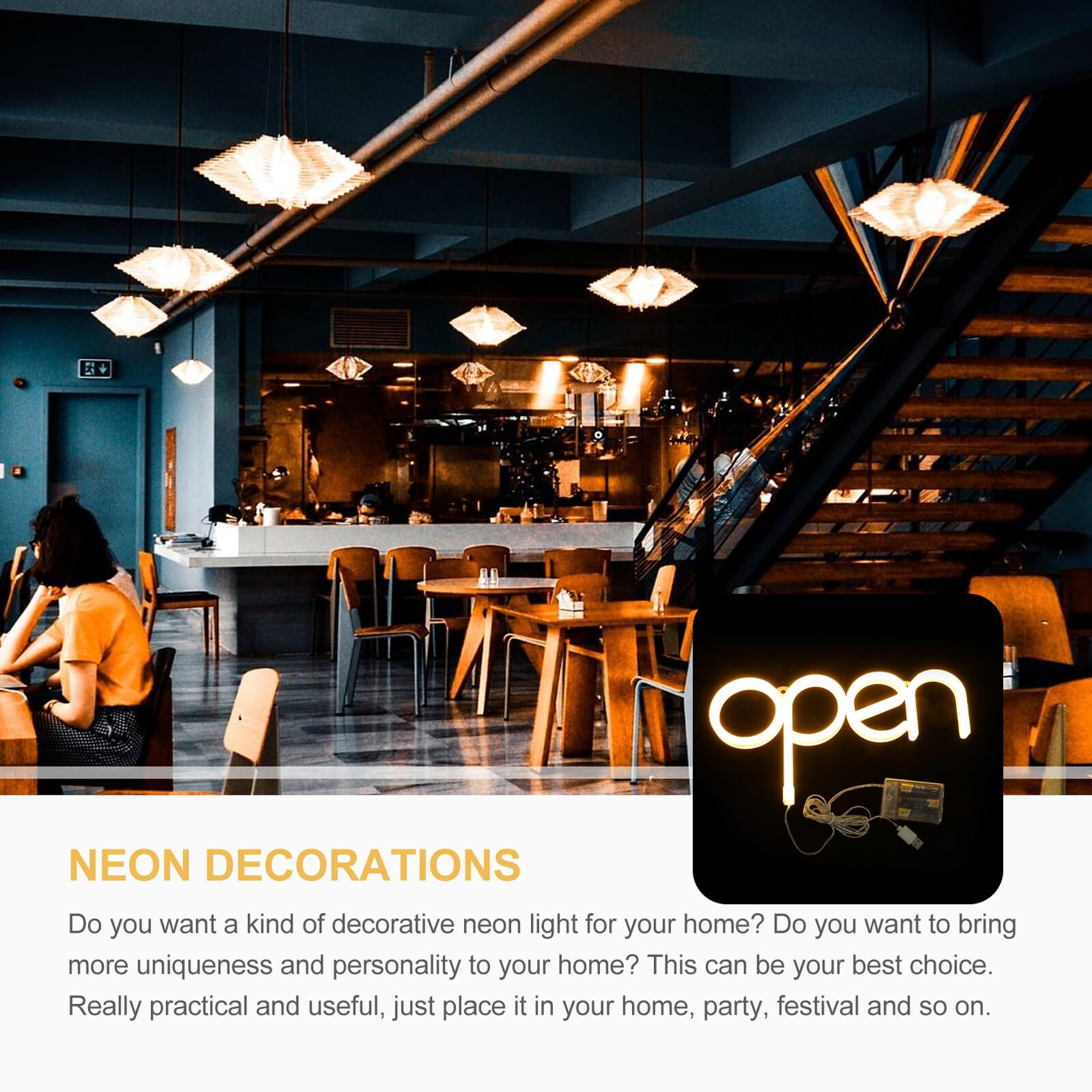 Toyvian Letrero Led De Neón Abierto Cálido Para Pared, Luz De Neón Led Decorativa, Iluminación Ambiental Para Negocios, Bares y Fiestas,