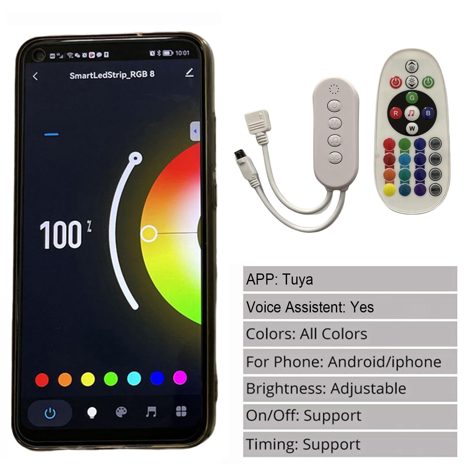 15m (3x 5m) Striscia LED RGB dimmerabile, WIFI controllata con alimentatore 12V + telecomando IR, 5050 SMD 450 LEDs (3x 150 LEDs), autoadesiva, IP20, compatibile con APP Tuya