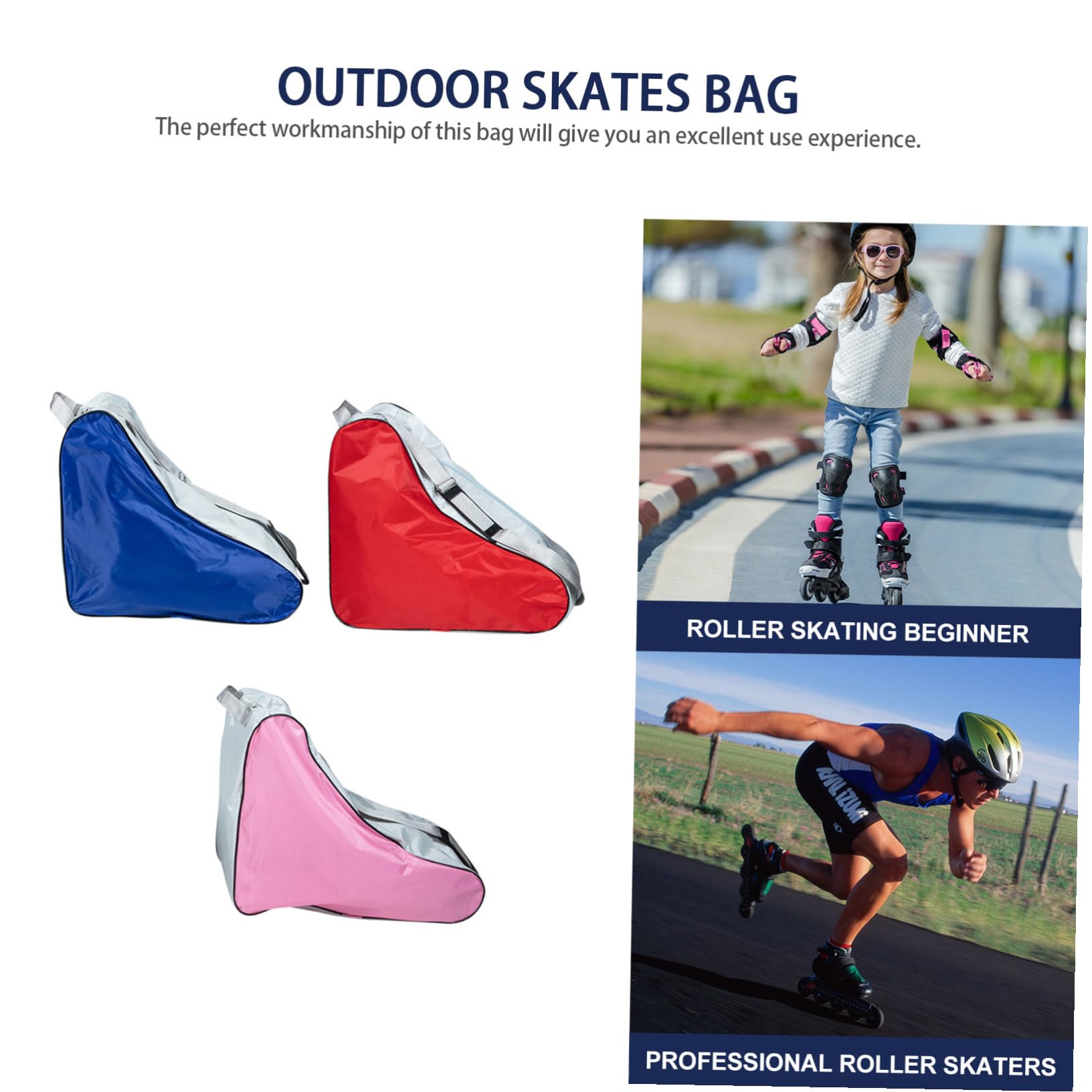 3 pièces Housse de Transport Patins à roulettes et Patins à Glace Pochette de Rangement Portable Grand Format pour Garçon Fille Rouge Bleu Rose