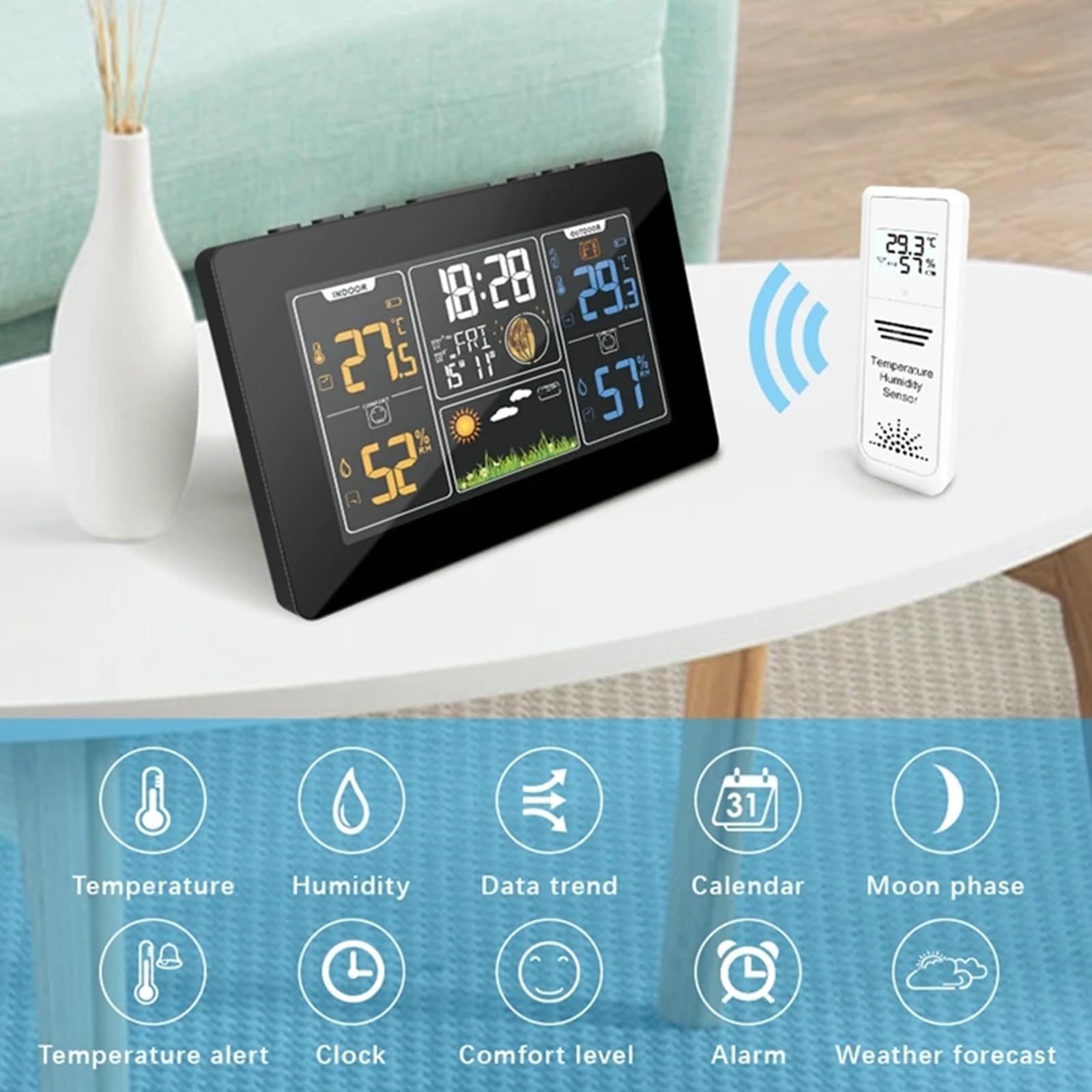 Estación meteorológica inalámbrica Profesional con Sensor, termómetro Digital para interiores y exteriores, barométrico, despertador con función de repetición, pronóstico del tiemp
