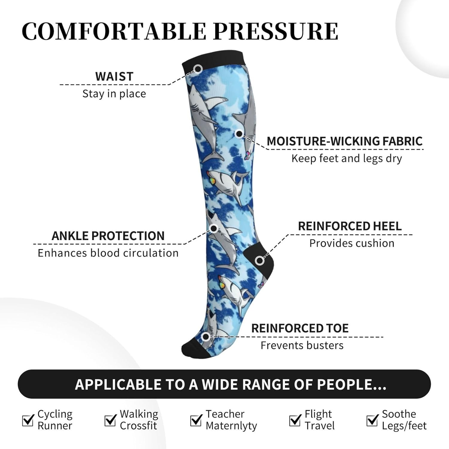 Crazy Fun Compression Socks for Women Men Knee High 15-20 mmHg Support Circulation Socks - Running Hiking Athletic - Image 5