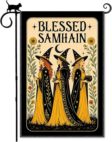 Blessed Samhain Halloween Witchy Garden Flag for Moon Fall Gifts