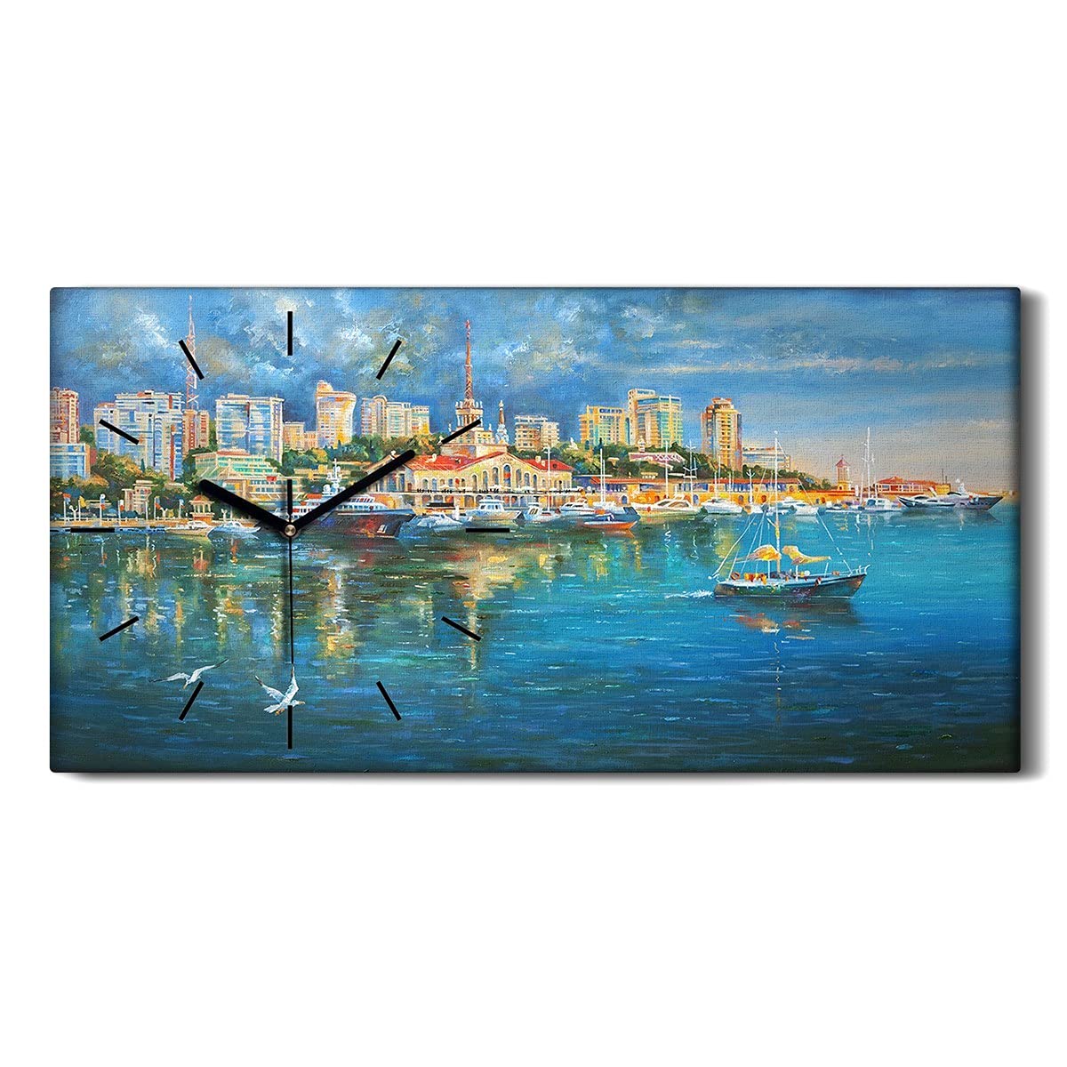 Horloge sur Toile sans tic-tac Coloray pour habiller un grand mur de salon sans aucun bruit