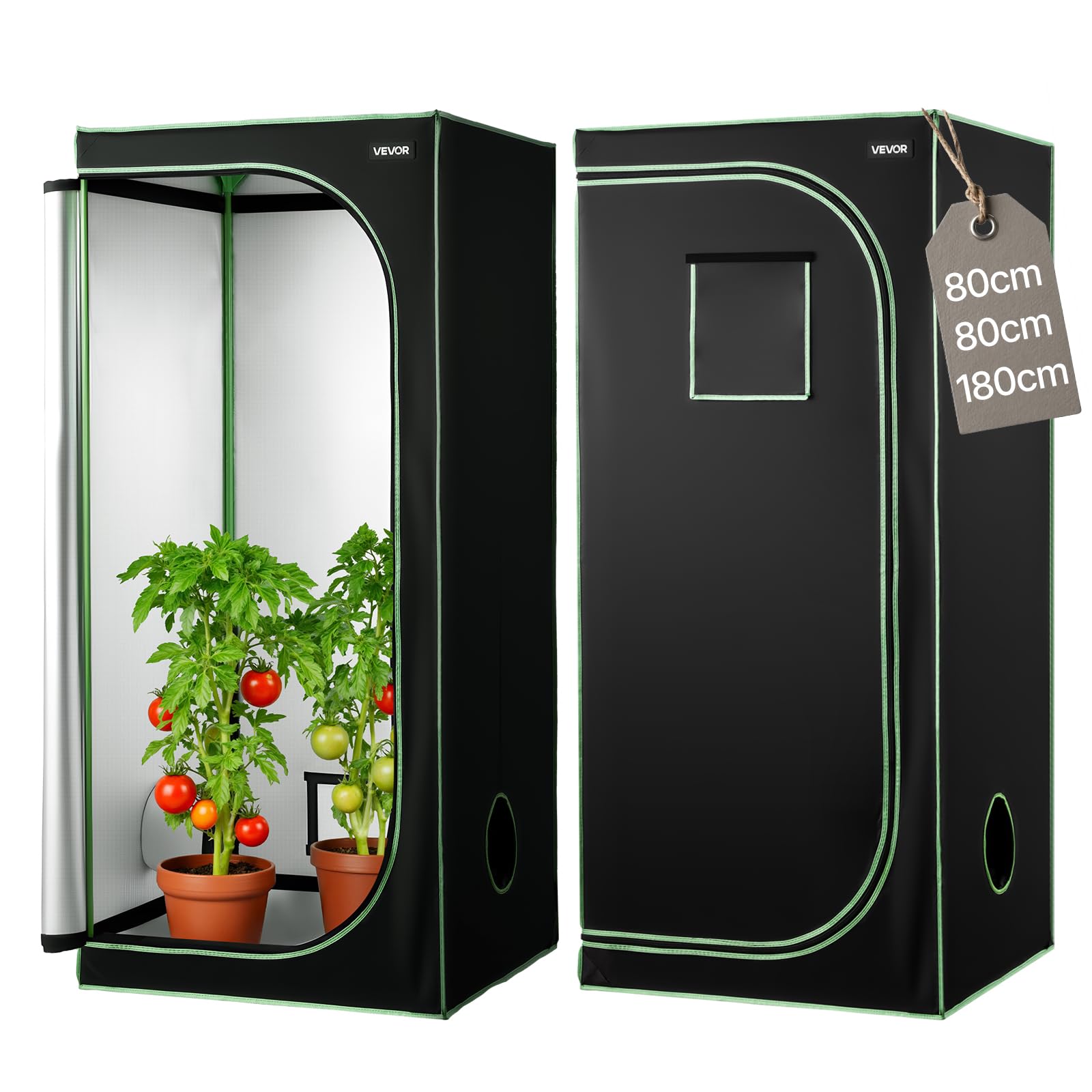 VEVOR Armario de Cultivo Interior 80 x 80 x 180 cm, Carpa de Cultivo con Ventana de Observación, Bandeja de Suelo y Cremallera, Mylar 600D de Alta Reflectancia, Tienda para Plantas, Flores, Verduras
