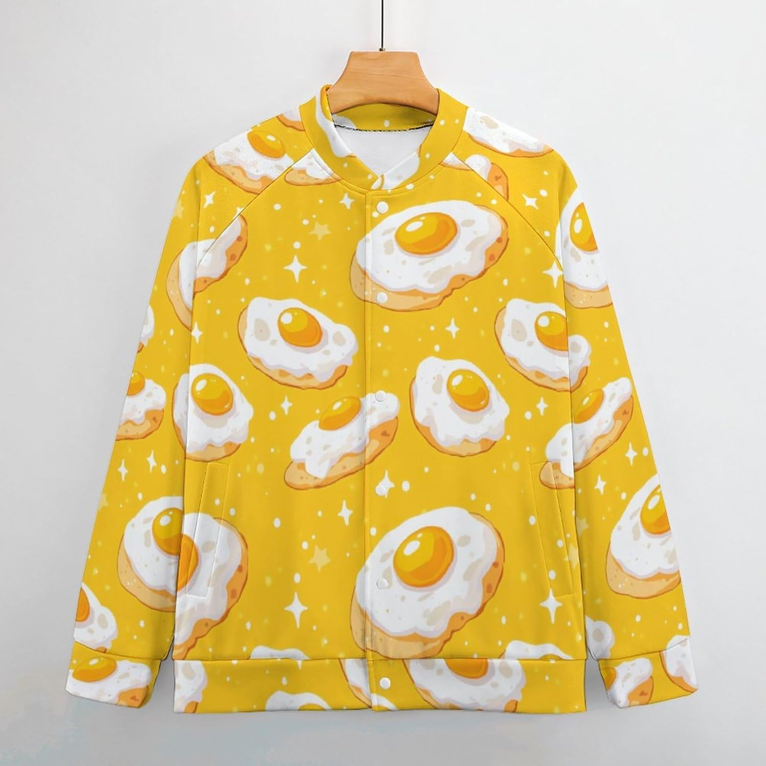 Fried Eggs Men's Baseball Jackets Lightweight Sweatshirts Sport Sweater Long Sleeve Coat with Pocket