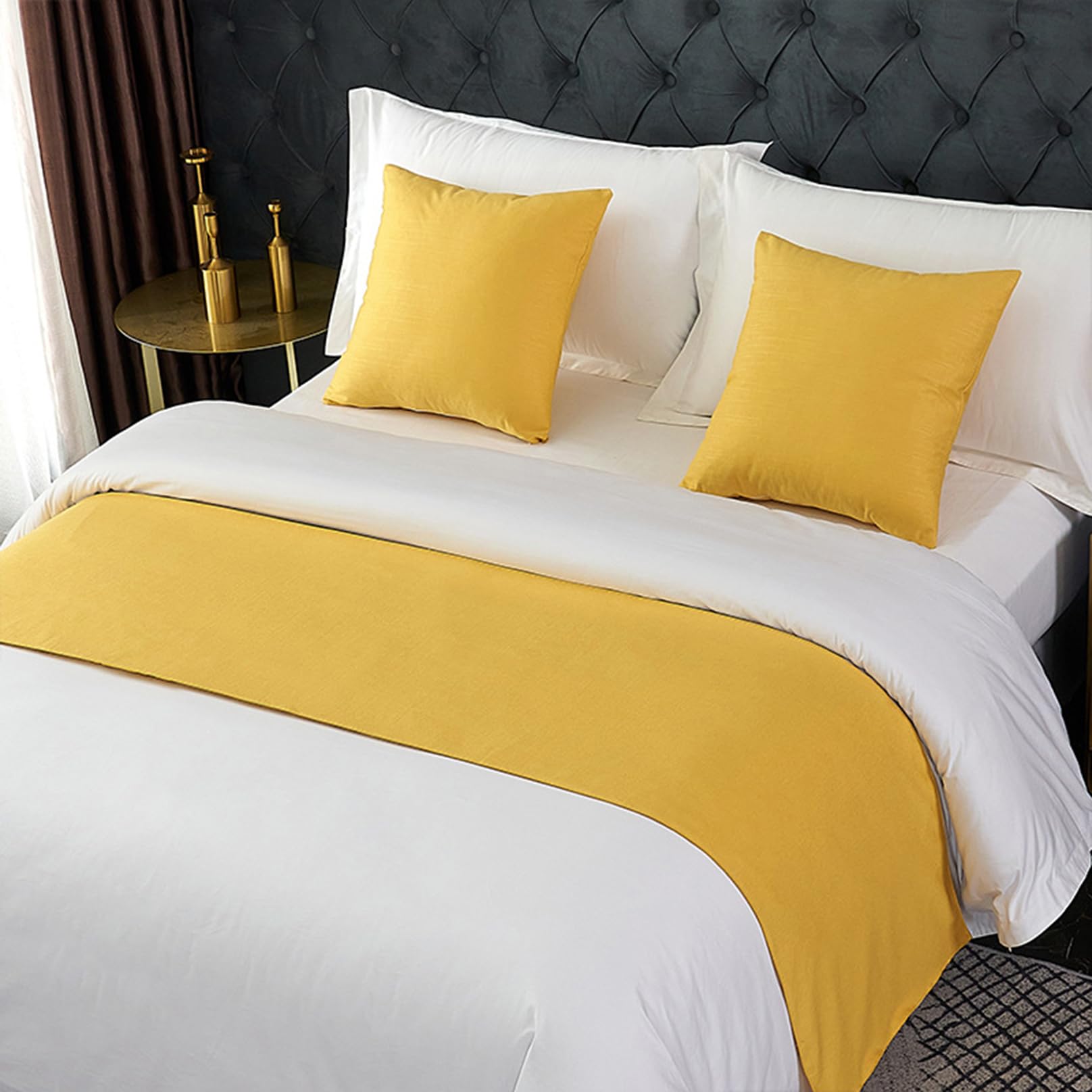TTiiLoe Bed Runner for Foot of Bed, Decor Bedding Cover Solid Color Bedspread Bed Scarf Towel Protection for Hotel Bedroom, Yellow, 50 * 180cm for 1.2m Bed
