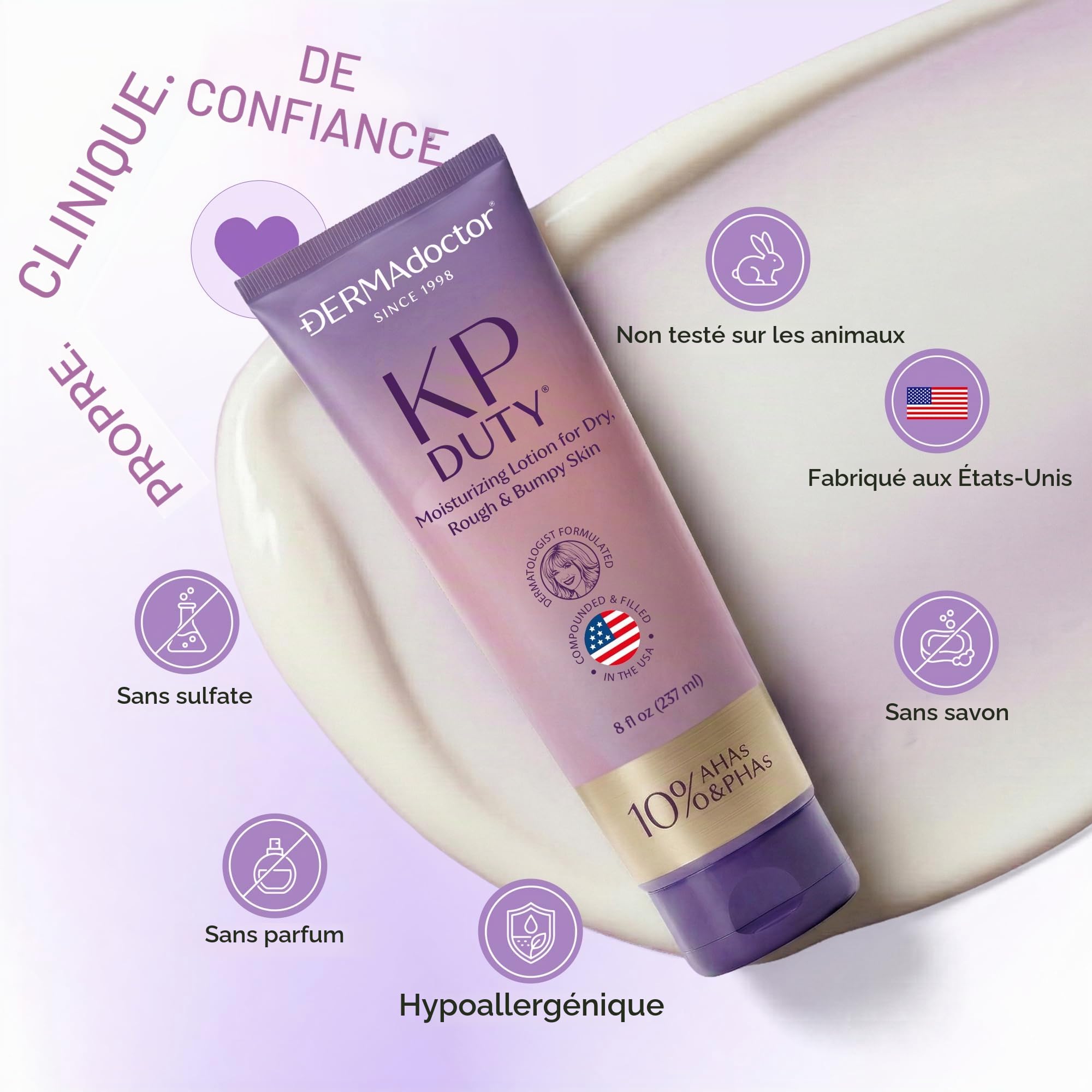 DERMAdoctor Creme Keratose Pilaire – Lotion hydratante pour le corps formulée par des dermatologues pour la kératose pilaire | Lisse la peau sèche, rugueuse et bosselée | Hydrate et adoucit (237ml)