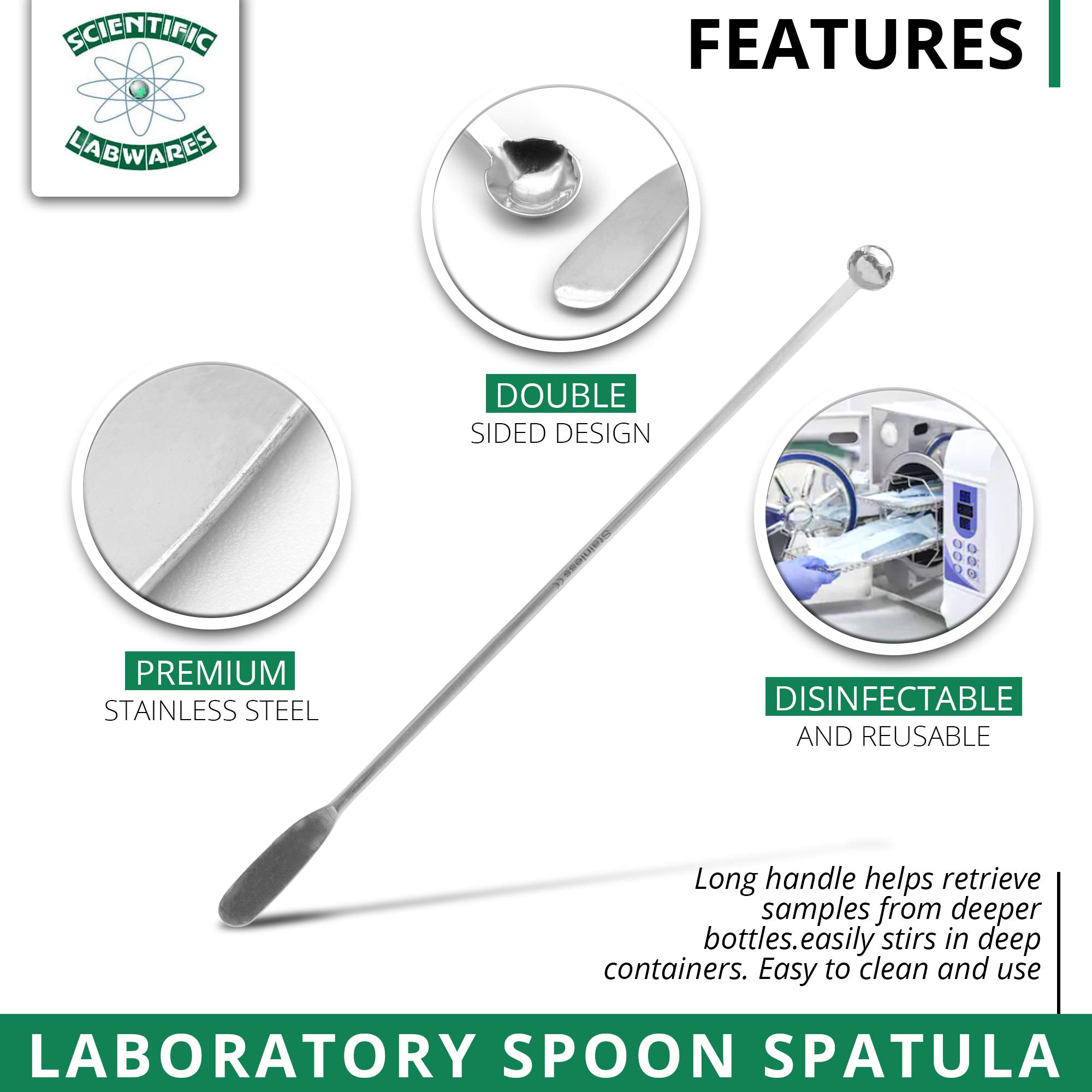 Scientific Labwares Stainless Steel Lab Spatula Micro Scoop Reagent