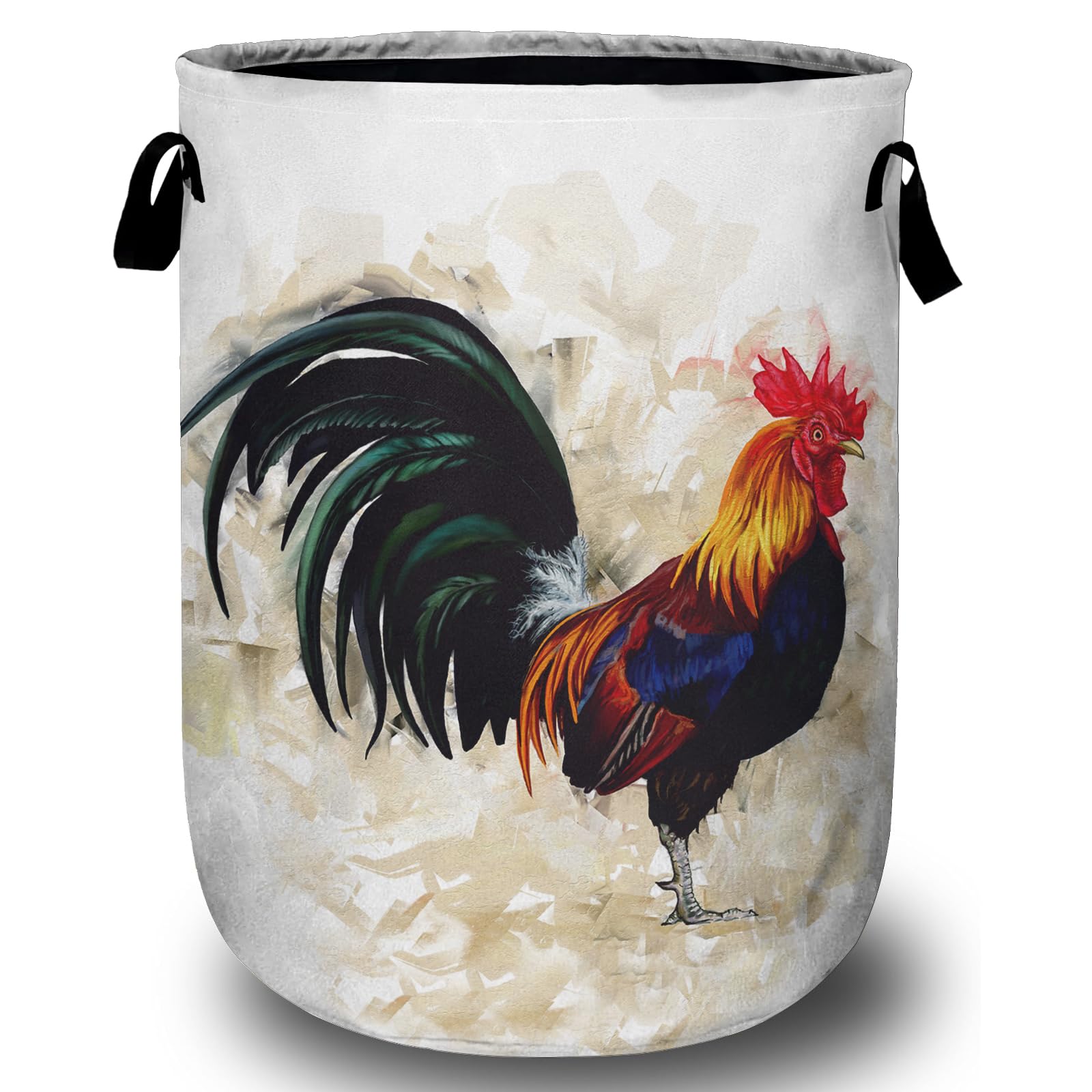 Vintage Rooster Laundry Basket,Farm Chicken Laundry Hamper Tote Bag Dirty Clothes Storage Bucket Toy Organizer for Bathroom/Laundry/Bedroom 15.7