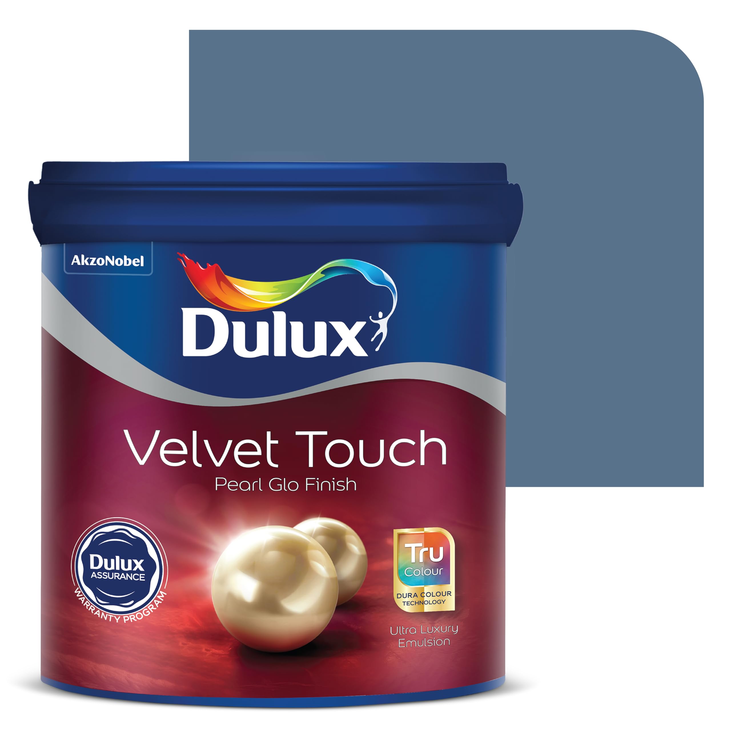Dulux Velvet Touch Pearl GLO Interior Emulsion Paint (4L, Blue Waltz) – Luxurious soft-sheen wall paint, highly durable, washable, rich, intense colors, with 6-year warranty