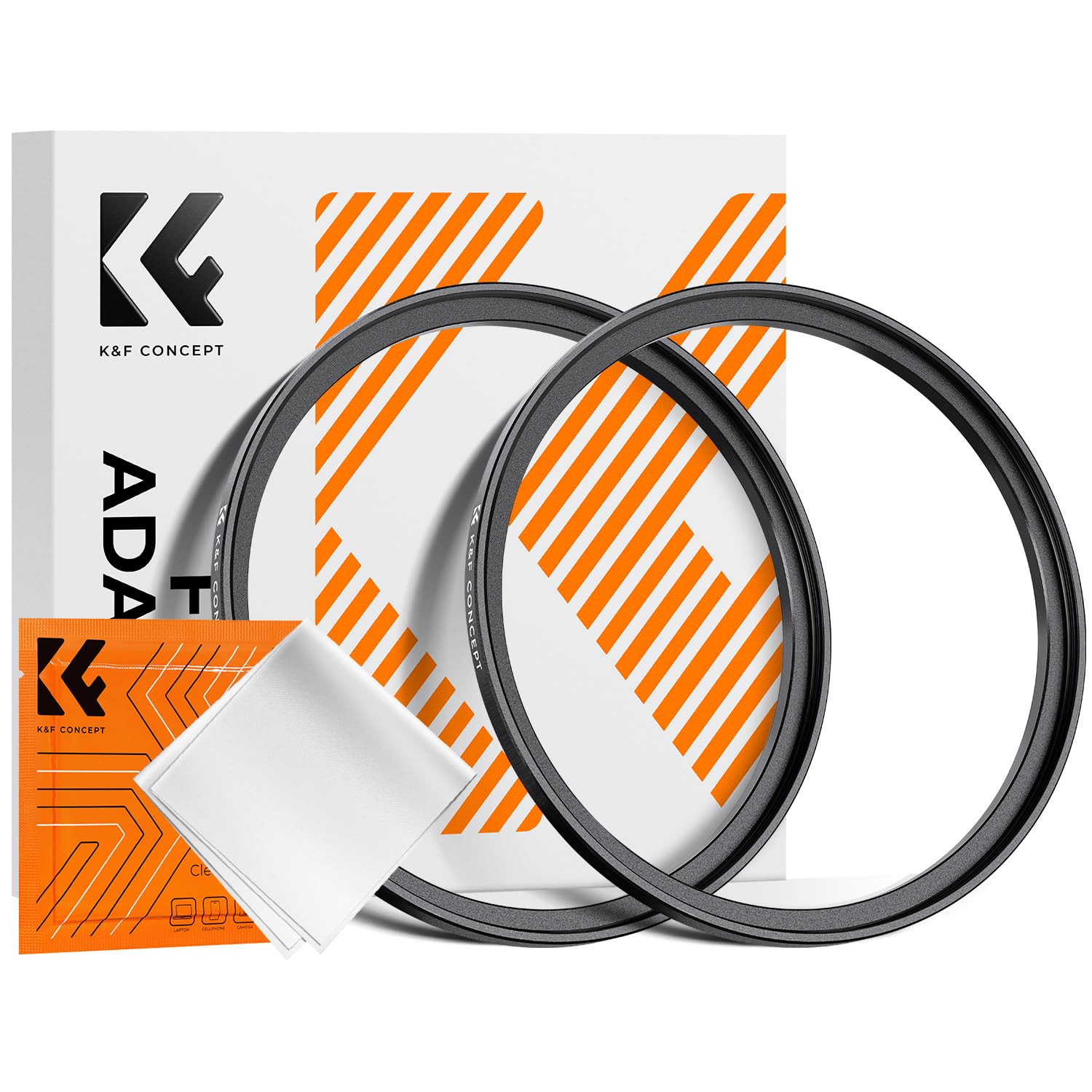 K&F CONCEPT 2 PCS Filtre Bague Adaptateur 67-77mm Step up Ring (67 mm à 77 mm) et Un Chiffon de Nettoyage