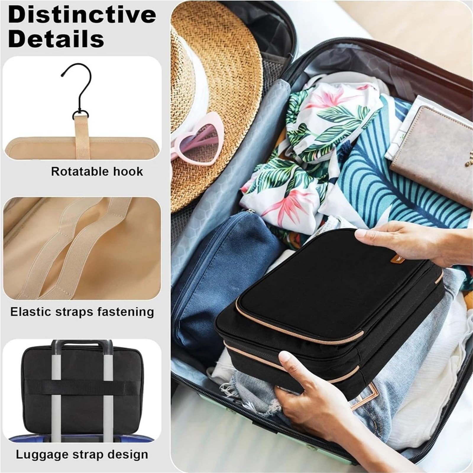Borsa da toilette da viaggio Borsa da toilette pieghevole Organizzatore appendere trucco bagno Custodia viaggio for cosmetici con separazione asciutta e bagnata