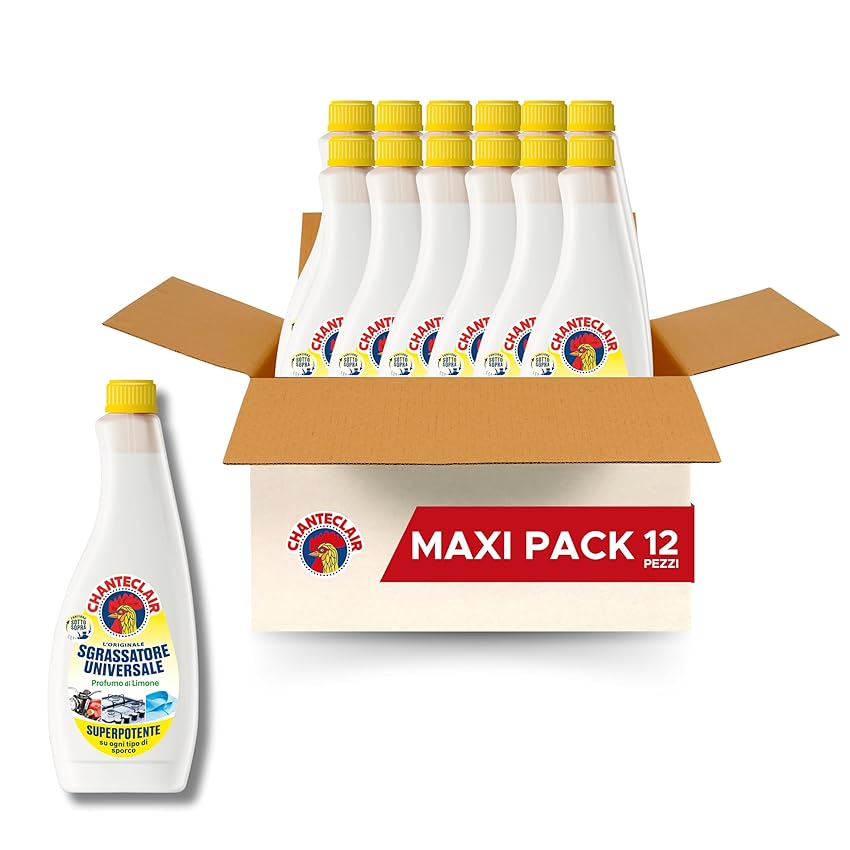 Chanteclair - Sgrassatore Universale Formato Ricarica, Superpotente, Profumo di Limone, Formula Originale - 12 Flaconi da 750 ml