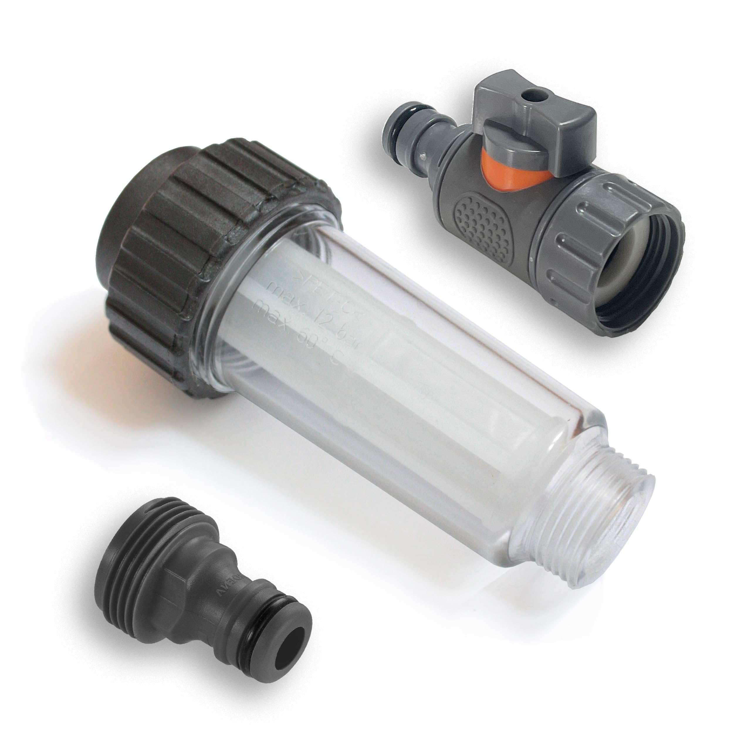 Filtre à eau | filtre de remplissage pour camping-cars, camping-cars, caravanes, bateaux | avec adaptateur rapide et vanne de régulation | Compatible avec Kärcher 4.730-059.0