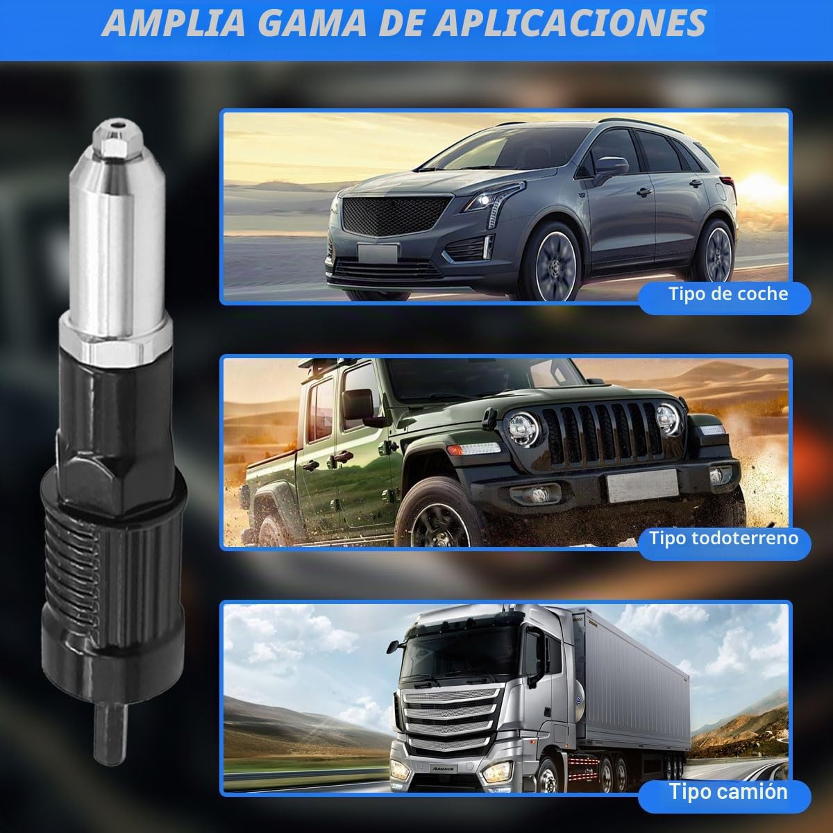 Kit de Adaptador de Pistola de Remache, Accesorios de fijación de Remaches de Taladro eléctrico con 4 Cabezales de Remaches de 2,4 mm/3,2 mm/4,0 mm/4,8 mm, Herramienta de Tuerca Remachadora