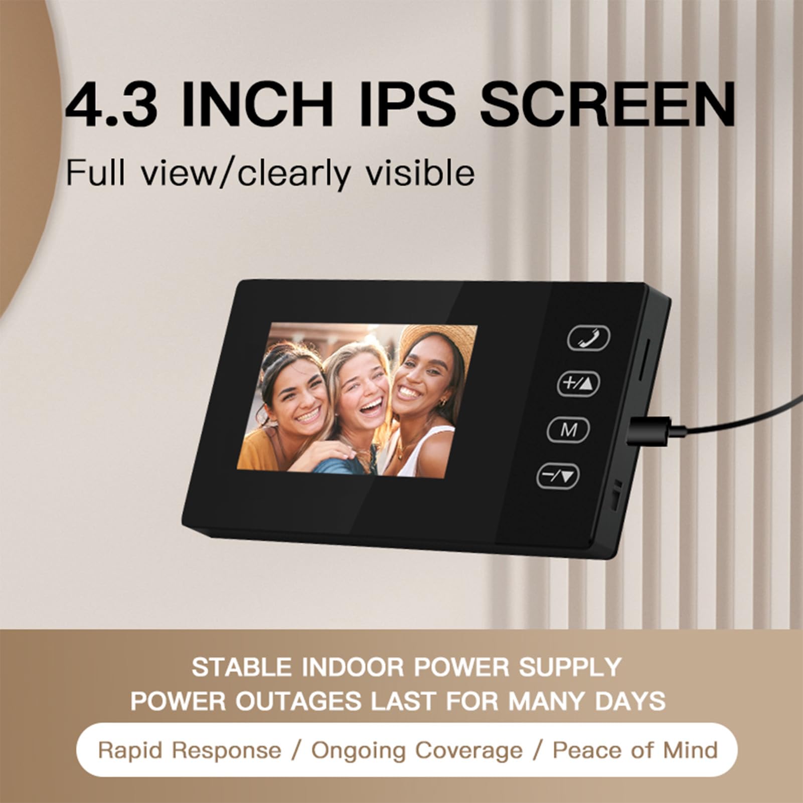 Cámara de Timbre de Video Inalámbrica 2.4G con Pantalla de Visualización Kits de Cámara de Videoportero con Pantalla IPS de 4.3 Pulgadas Visualización Nocturna Intercomunicador (Negro)