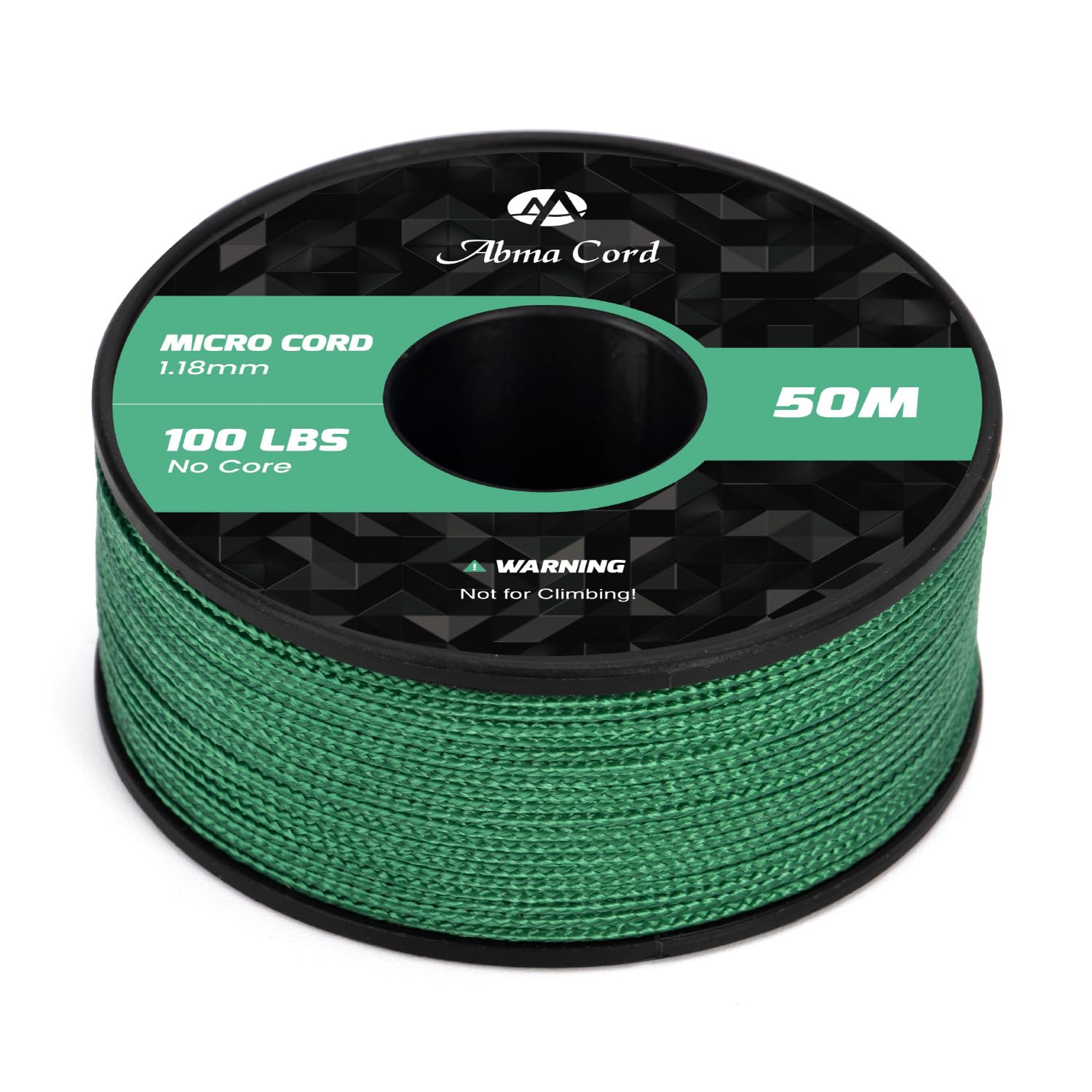 Abma Cord Micro Cord 1.18mm Paracord 50M Spool Utility Cord Braided Cord - Max. 45kg (100lbs) - Kelly Green