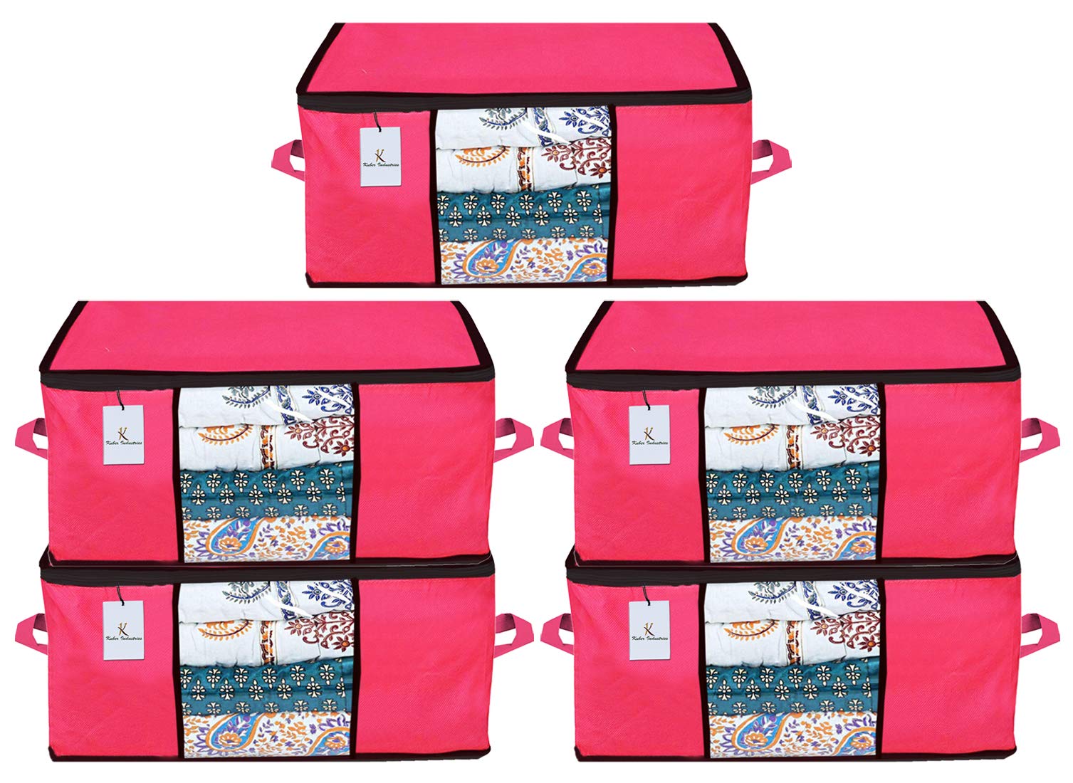 Kuber Industries Underbed Storage Bag, Storage Organiser, Blanket Cover Set of 5 - Pink, Extra Large Size-CTKTC23910-image-46