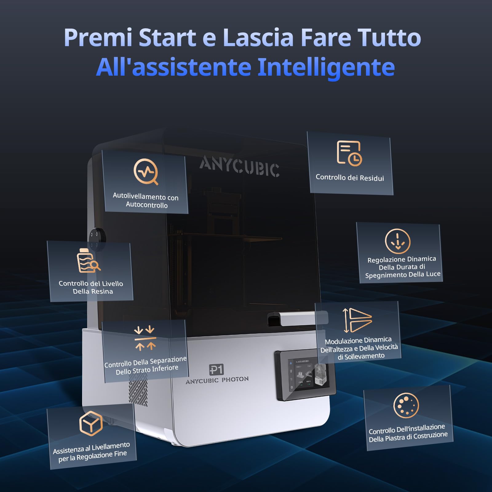 ANYCUBIC Photon P1 14K Stampante 3D Resina, 10,1" LCD Stampa 3D con Livellamento Automatico 3.0 e Riscaldamento Intelligente, Tecnologia Wave Release, Volume di Costruzione 223x126x230 mm