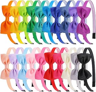 XIMA 20 Pcs Girls Bow Headbands, Grosgrain Ribbon Hairbands with Non-Slip