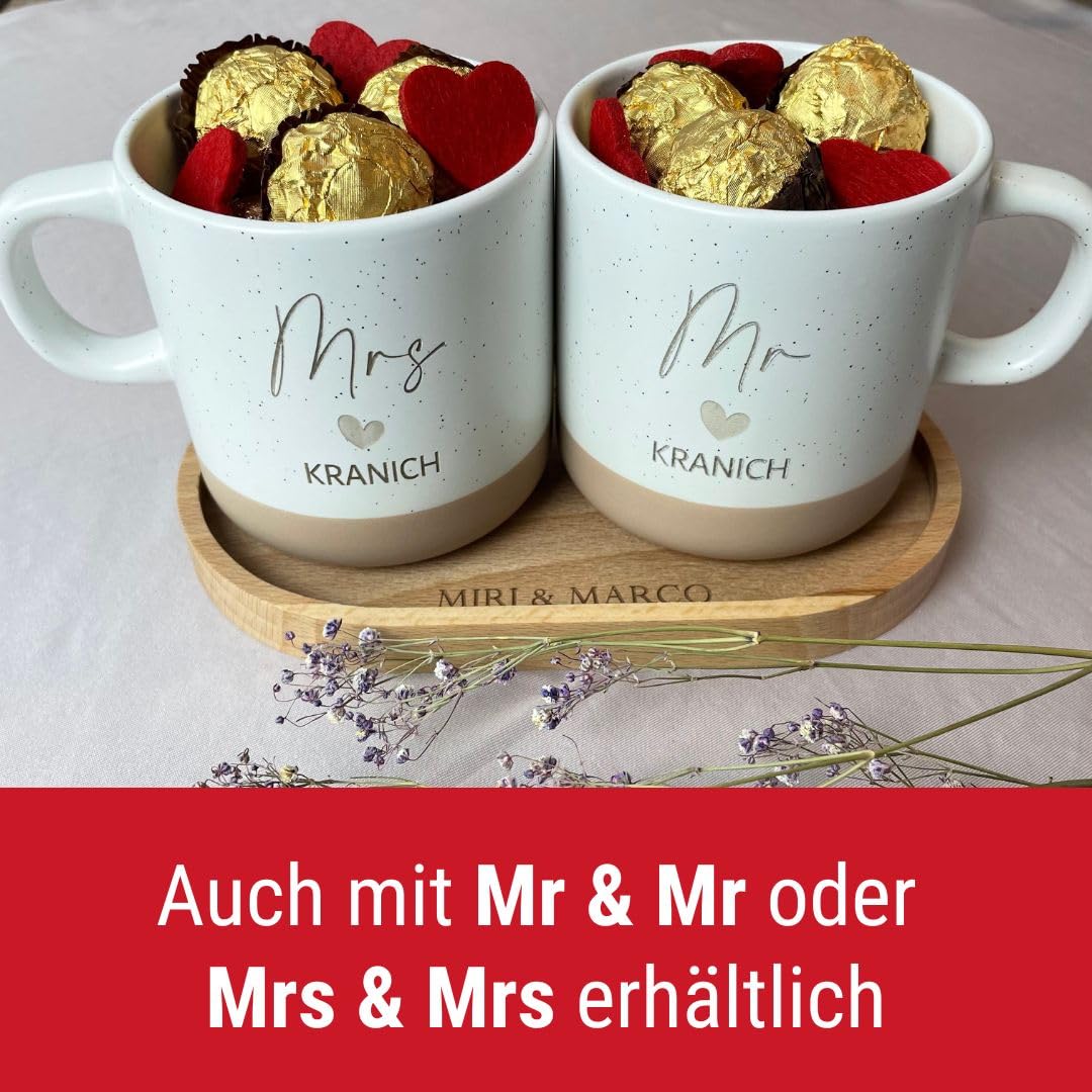 Personalisiertes Glas Tassen Set | Namen Und Datum | Mrs + Mr
